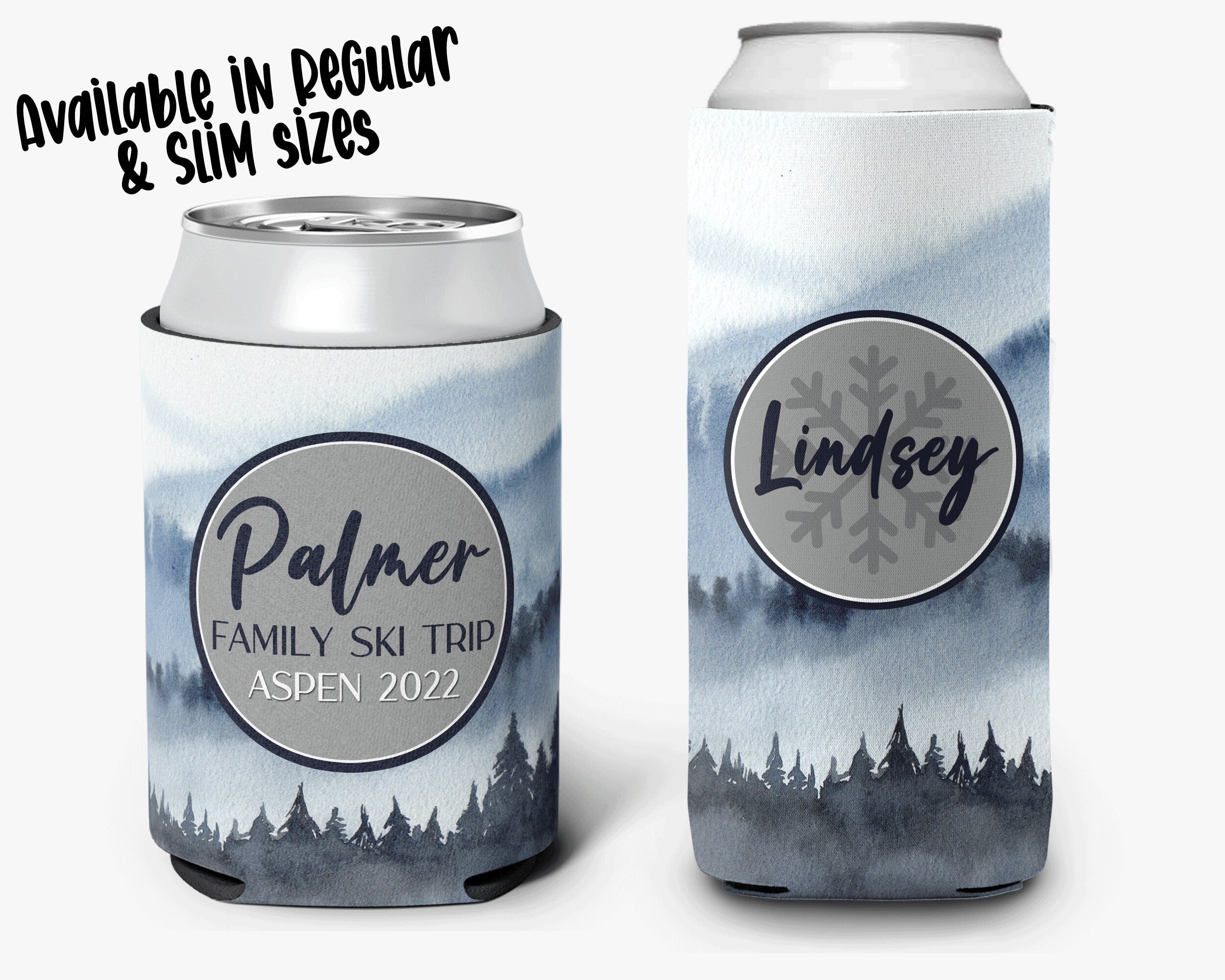 Ski Trip Can Cooler, Mountain Theme Party Can Cooler, Ski Mountain Girls Trip Personalized Can Cooler Sleeve