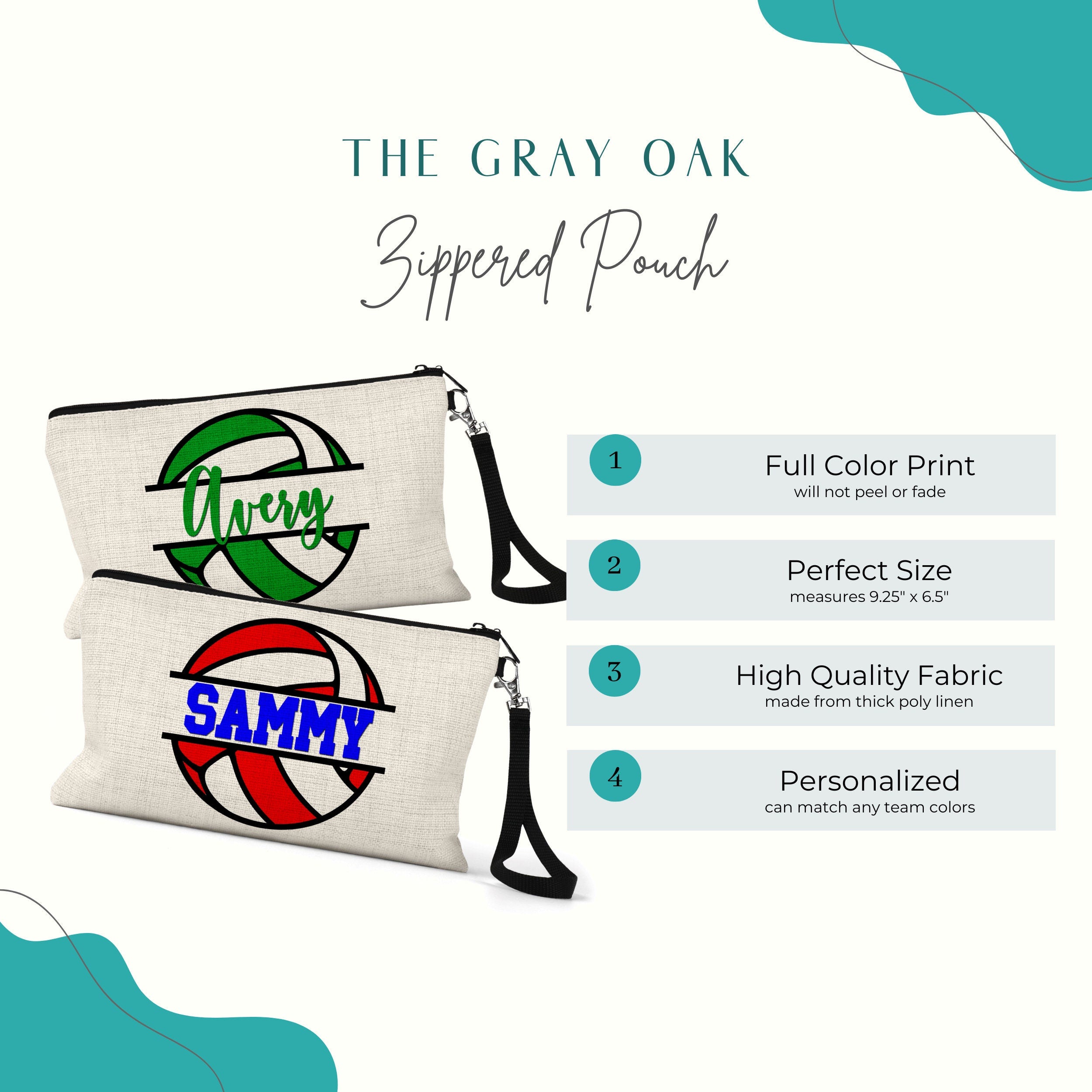 Basketball Zippered Pouch, Personalized Team Makeup Bag, Sports Accessory Bag, Custom Team Bag