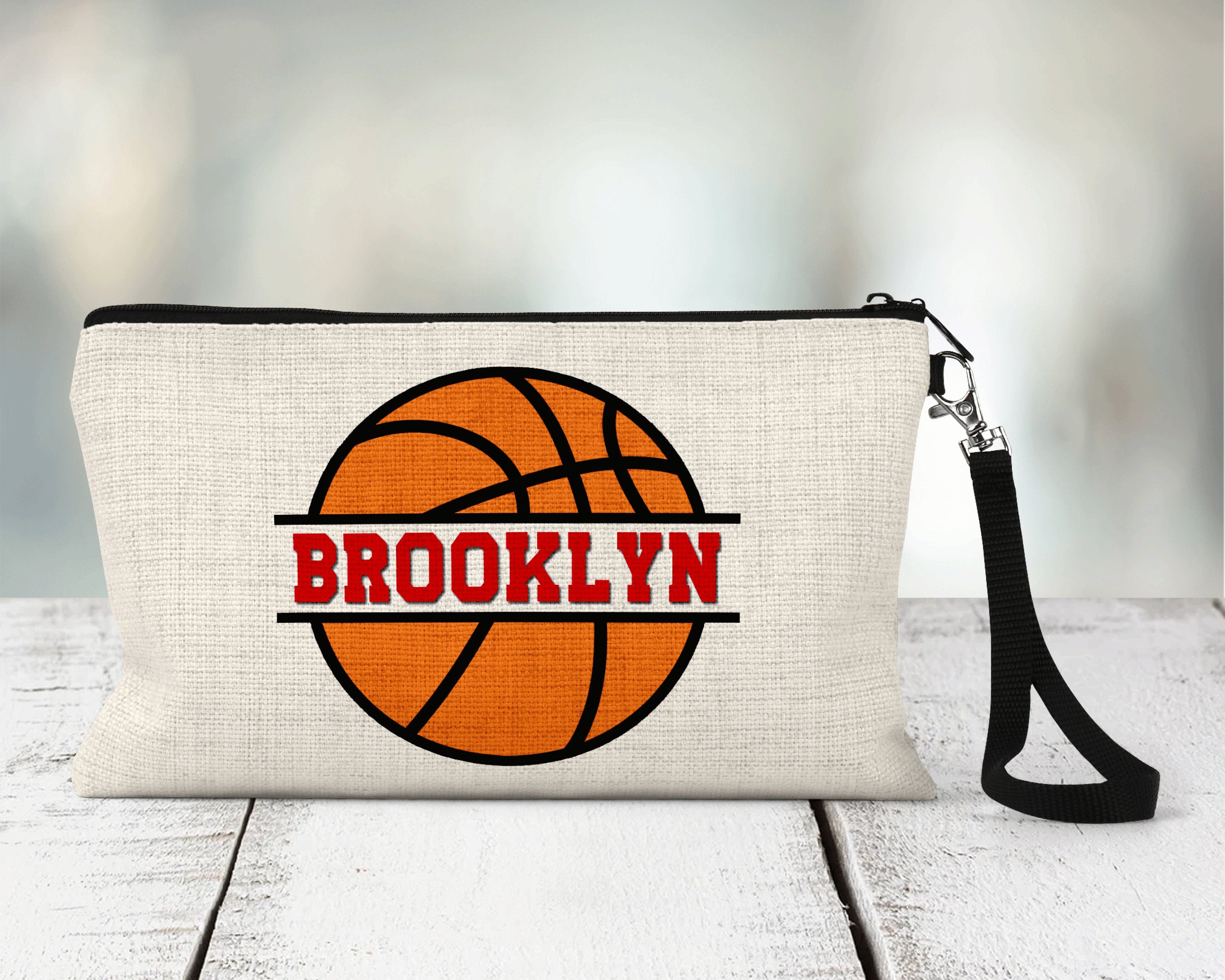Basketball Zippered Pouch, Personalized Team Makeup Bag, Sports Accessory Bag, Custom Team Bag