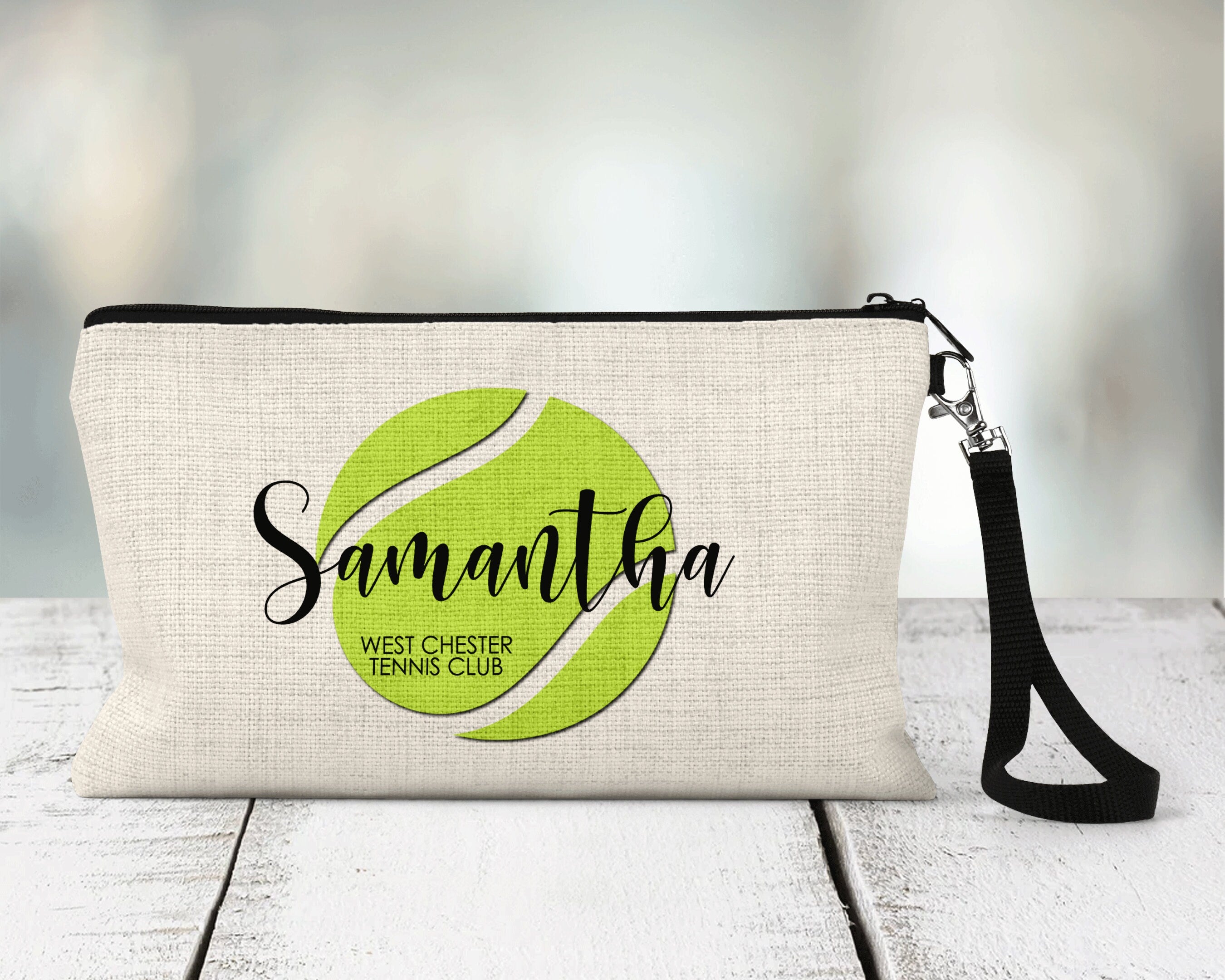 Tennis Zippered Pouch, Personalized Team Makeup Bag, Sports Accessory Bag, Custom Team Bag