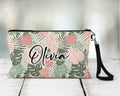 Pink Palm Zippered Pouch, Personalized Makeup Bag, Travel Accessory Bag, Custom Bachelorette Travel Bag