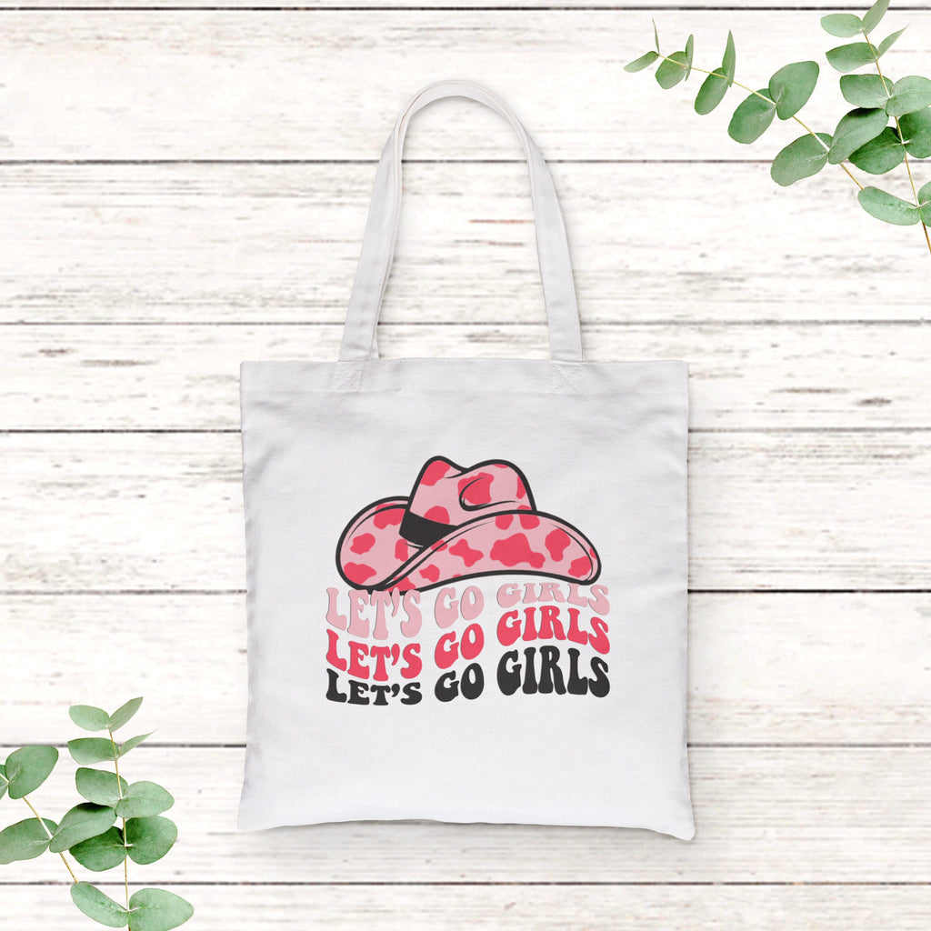 Let's Go Girls Tote Bag, Bridesmaid Totes Gift, White Canvas Tote, Girls Weekend Tote