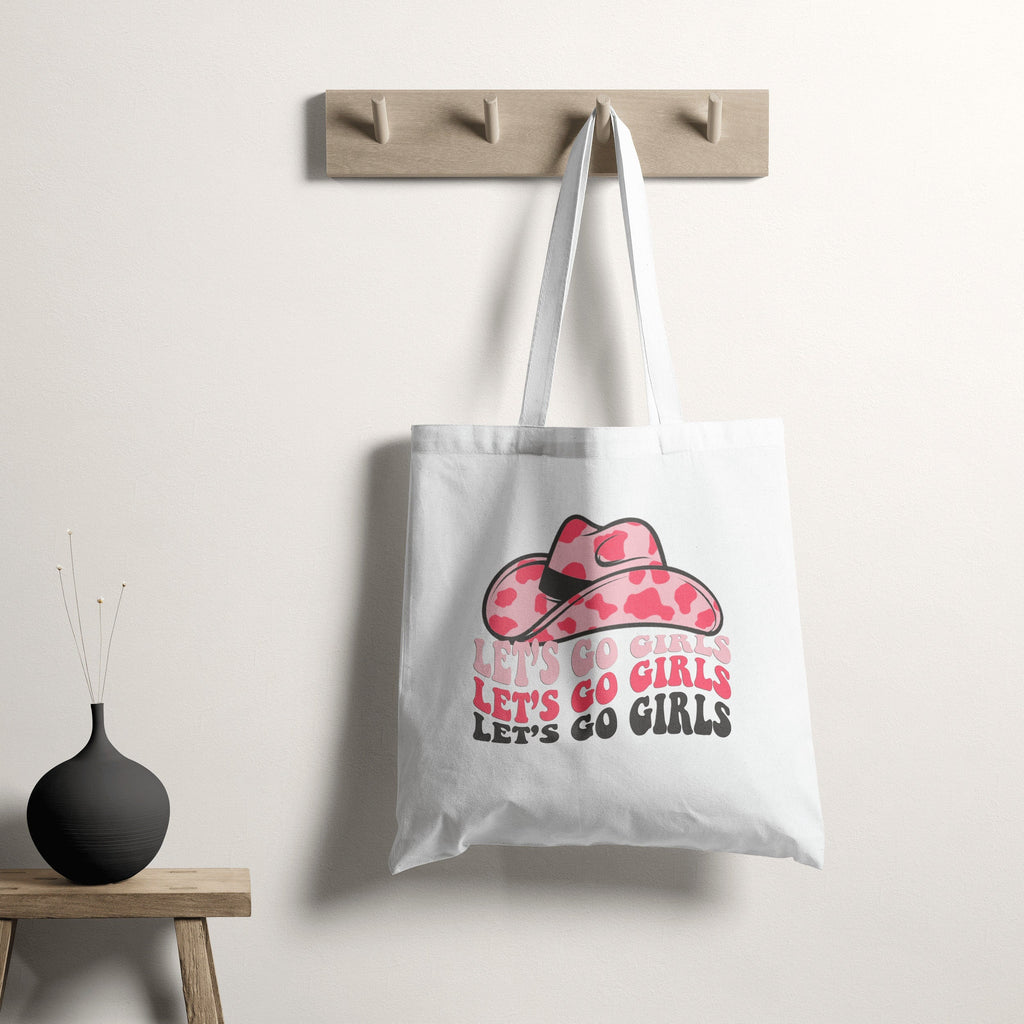 Let's Go Girls Tote Bag, Bridesmaid Totes Gift, White Canvas Tote, Girls Weekend Tote