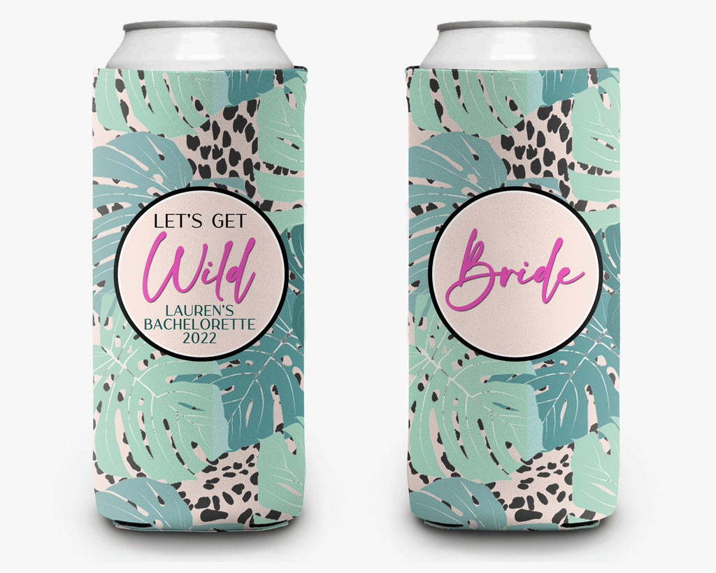 Bachelorette Party Can Cooler Wild Jungle Theme, Bridal Party Theme Personalized Can Cooler Sleeve