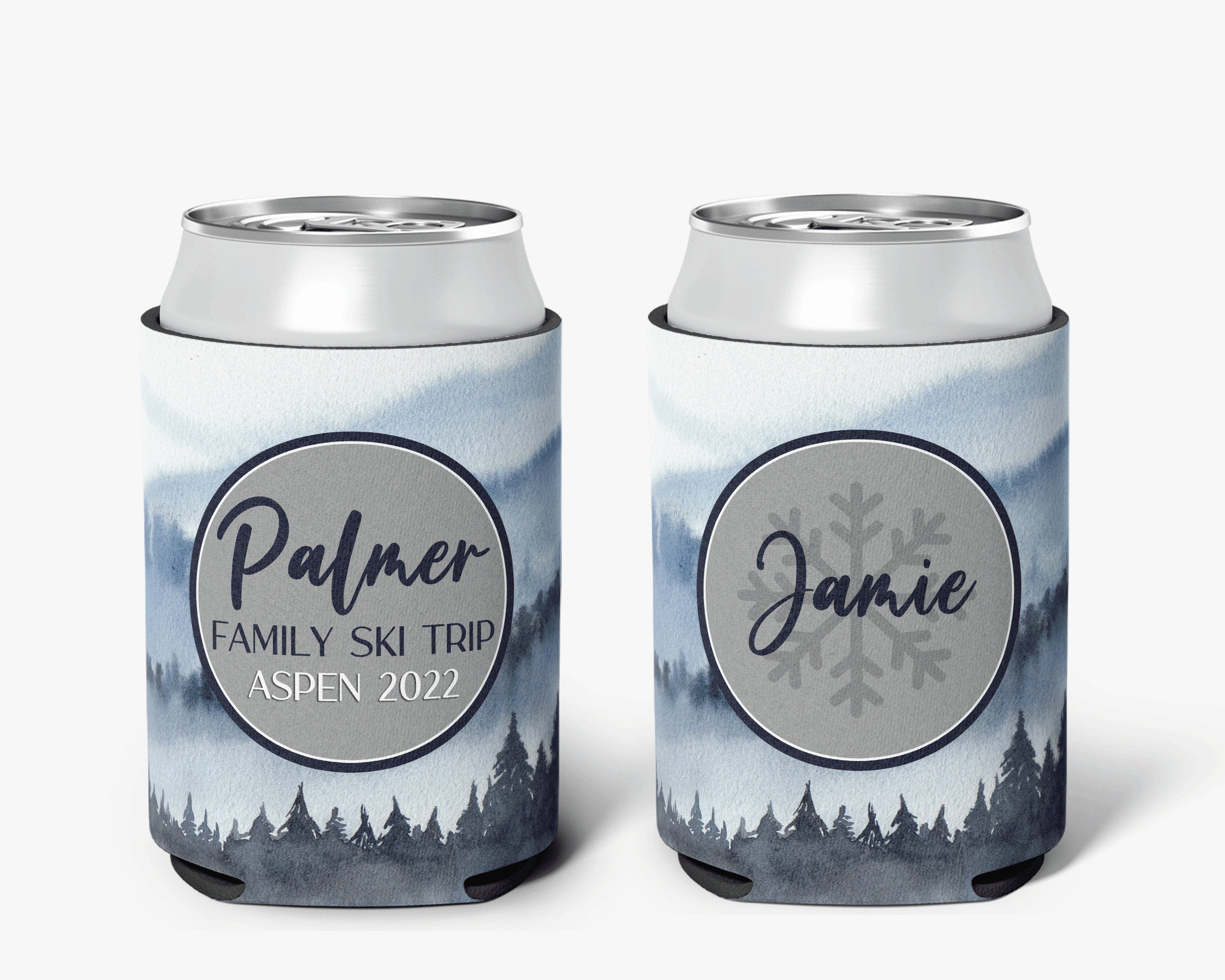 Ski Trip Can Cooler, Mountain Theme Party Can Cooler, Ski Mountain Girls Trip Personalized Can Cooler Sleeve
