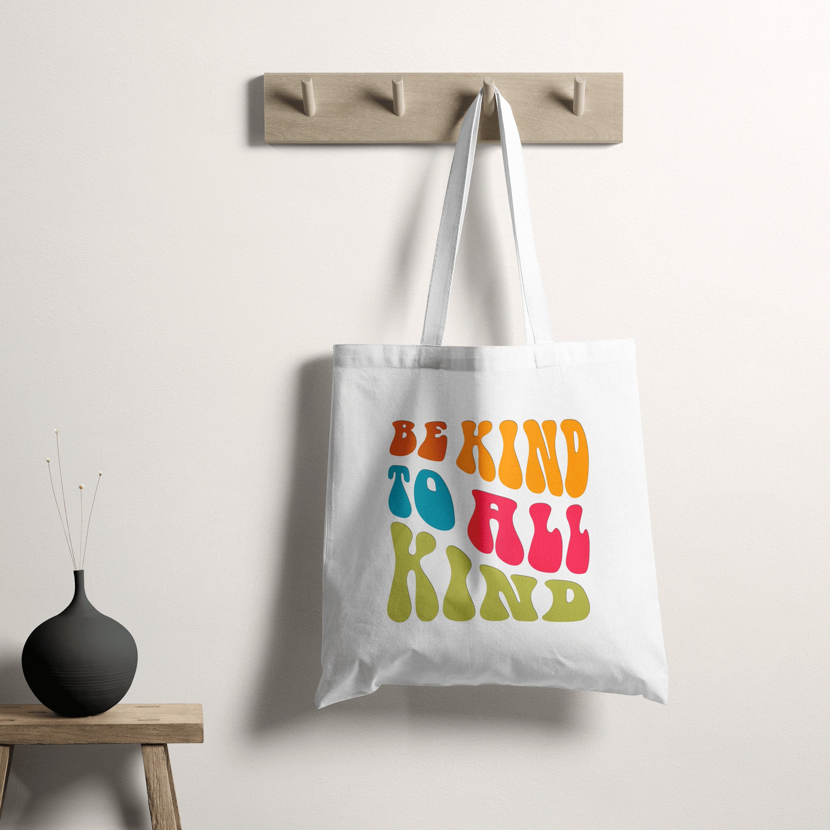 Be Kind To All Kind Tote Bag, Travel Tote Gift, White Canvas Tote, Graphic Tote, Weekend Tote