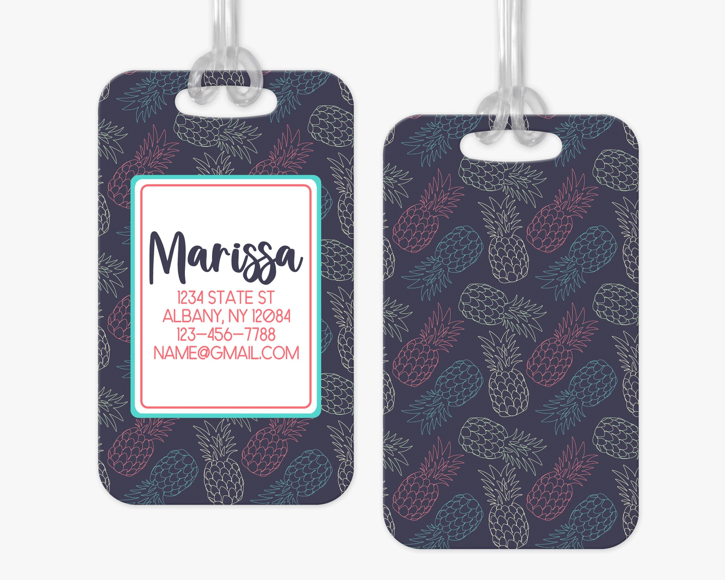 Personalized Luggage Tag, Tropical Pineapple Beach Luggage Tag, Vacation Bag Tag, Custom Luggage Tags, Girls Trip Bag Tag