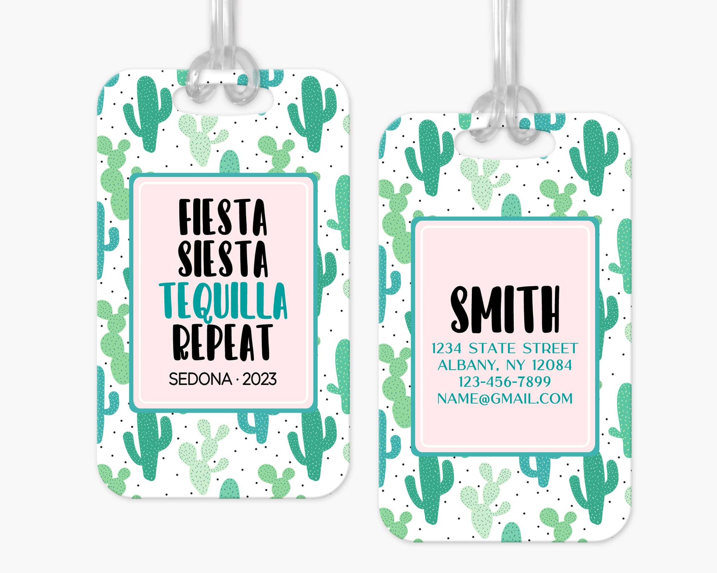Personalized Luggage Tag, Fiesta Cactus Luggage Tag, Vacation Bag Tag, Custom Luggage Tags, Girls Trip Bag Tag