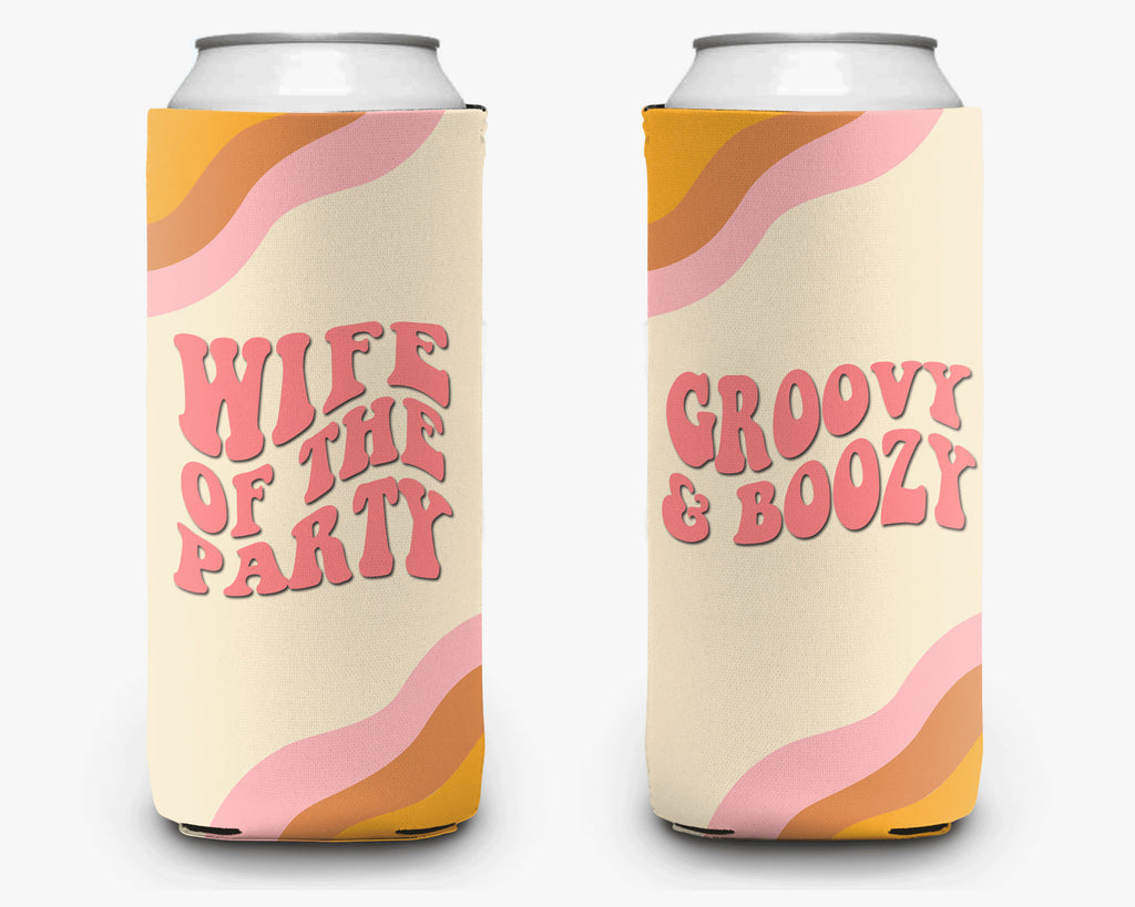 Bachelorette Party Can Cooler Groovy Theme Retro Bridal Party Theme Personalized Can Cooler Sleeve