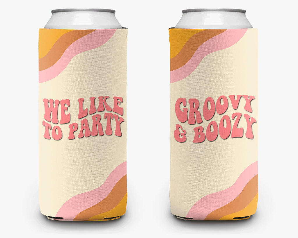 Bachelorette Party Can Cooler Groovy Theme Retro Bridal Party Theme Personalized Can Cooler Sleeve