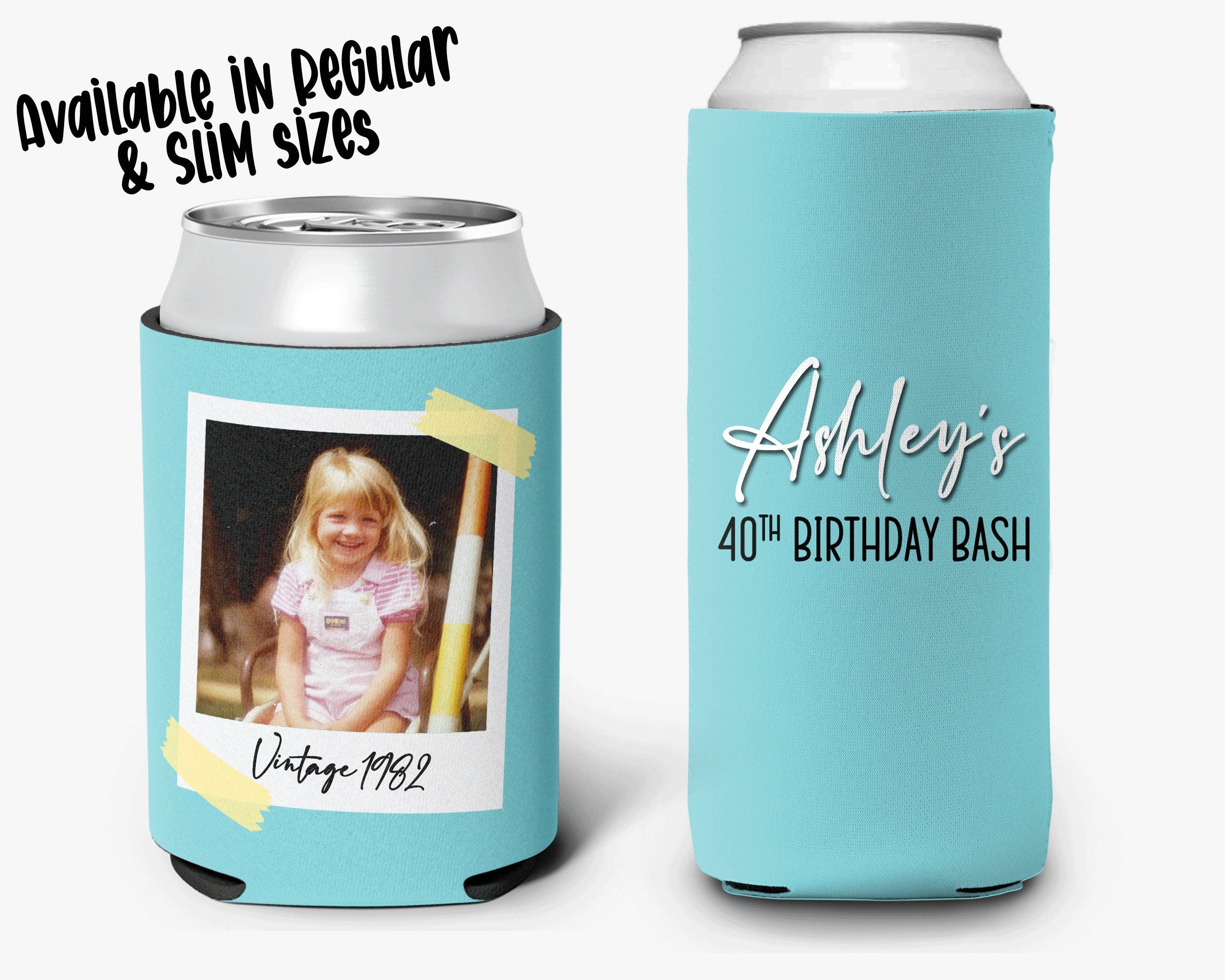Birthday Party Can Cooler Vintage Photo Theme Personalized Can Cooler Sleeve