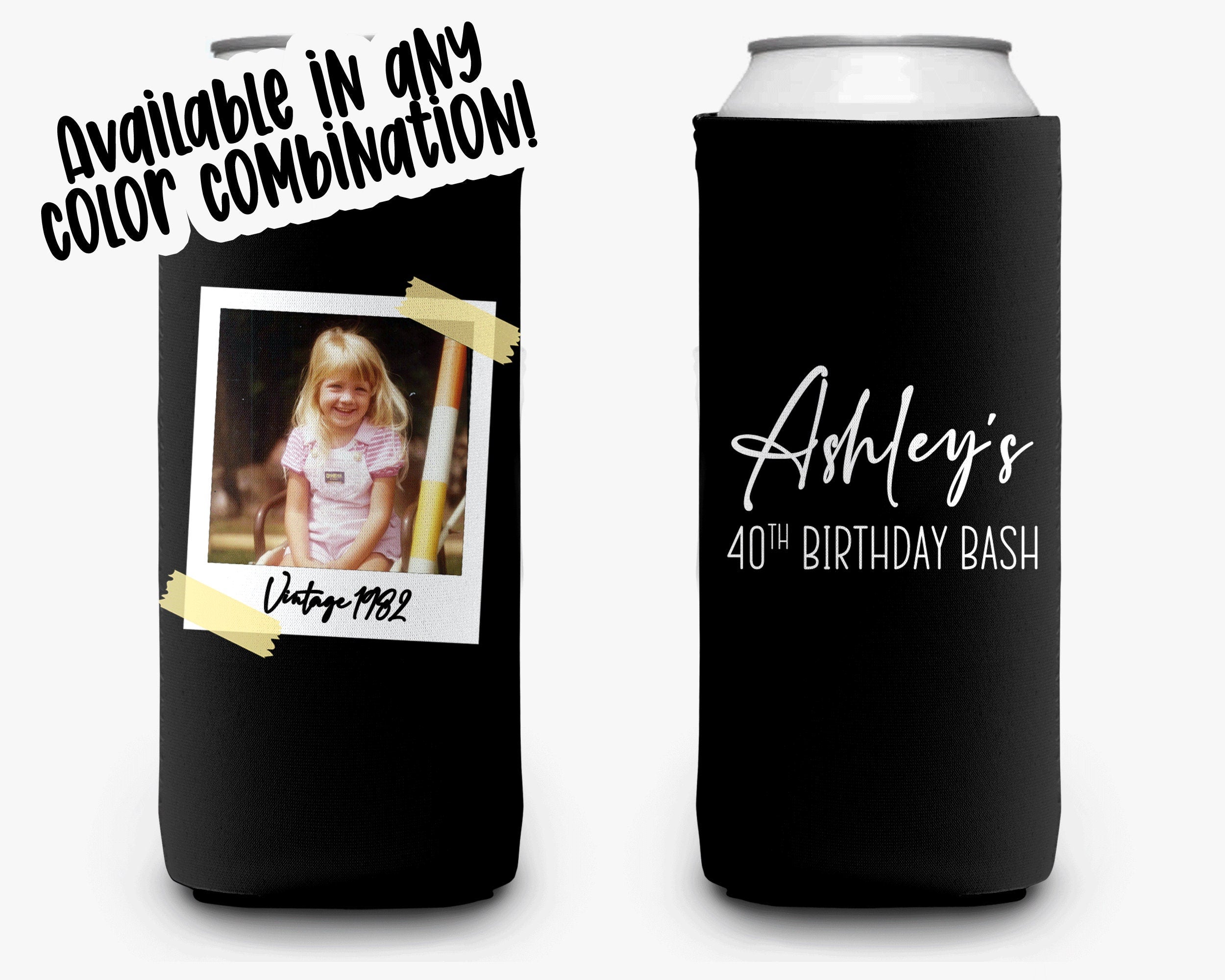 Birthday Party Can Cooler Vintage Photo Theme Personalized Can Cooler Sleeve