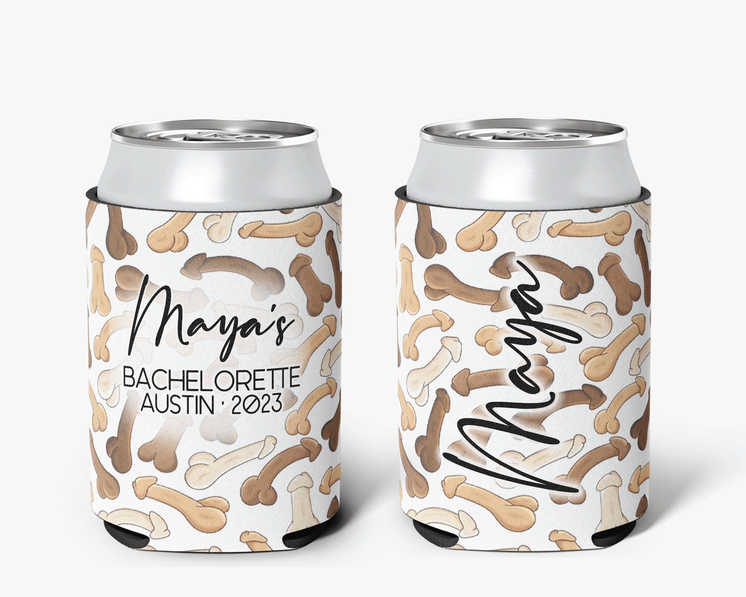 Bachelorette Party Can Cooler Penis Theme Naughty Body Parts Bridal Party Theme Personalized Can Cooler Sleeve
