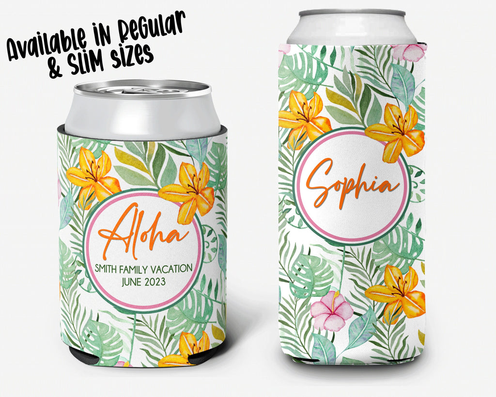 Tropical Aloha Event Can Cooler Beach Party Huggers Personalized Can Cooler Sleeve