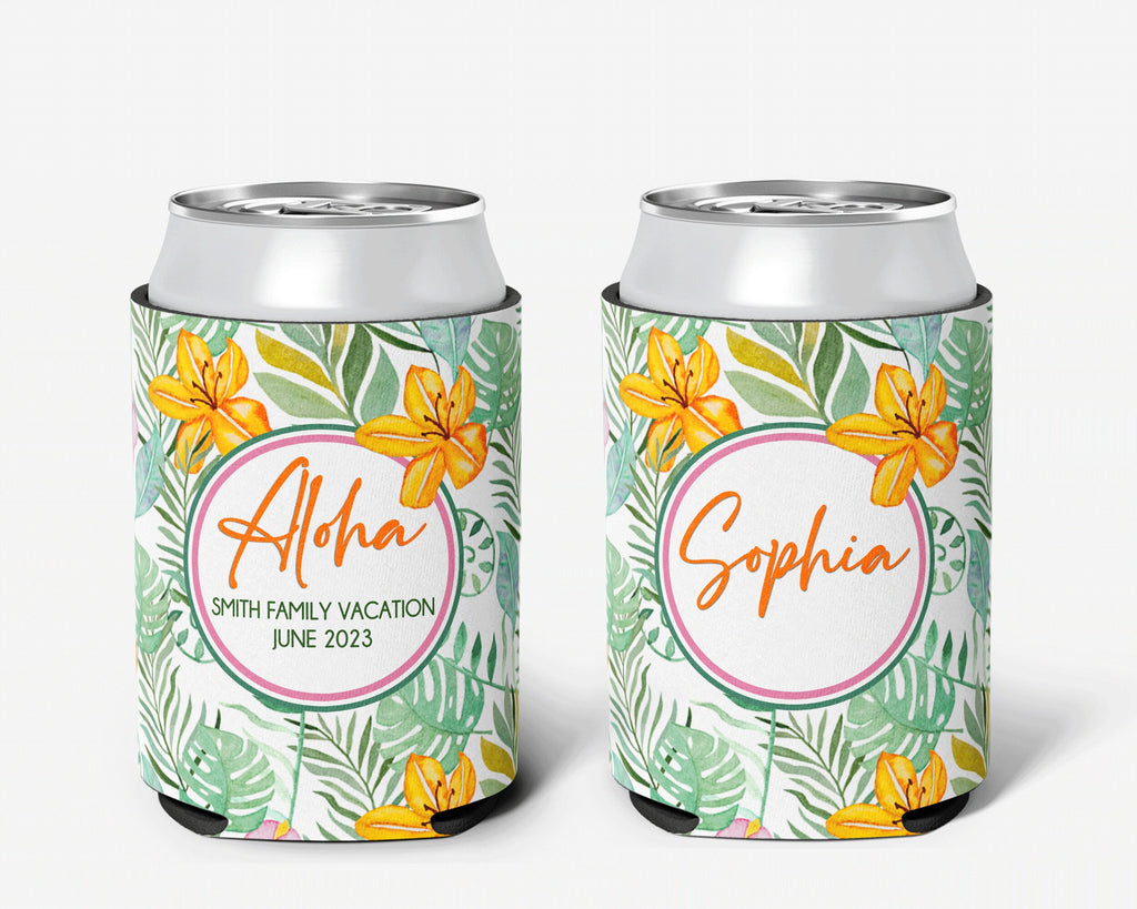 Tropical Aloha Event Can Cooler Beach Party Huggers Personalized Can Cooler Sleeve