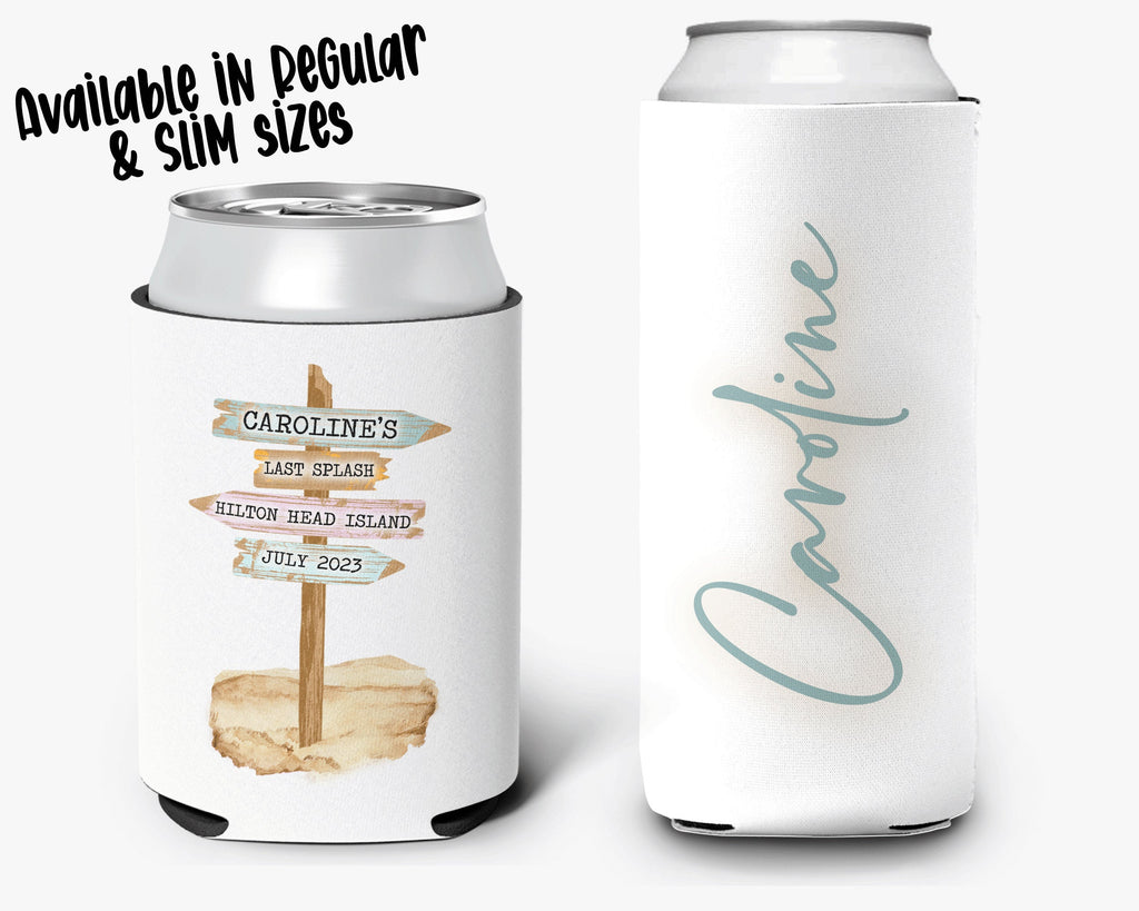 Bachelorette Party Can Cooler Beach Theme Rustic Beach Sign Bridal Party Vintage Theme Personalized Can Cooler Sleeve