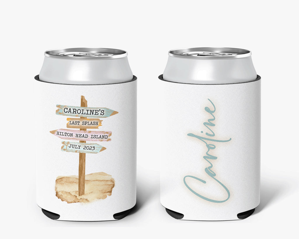 Bachelorette Party Can Cooler Beach Theme Rustic Beach Sign Bridal Party Vintage Theme Personalized Can Cooler Sleeve