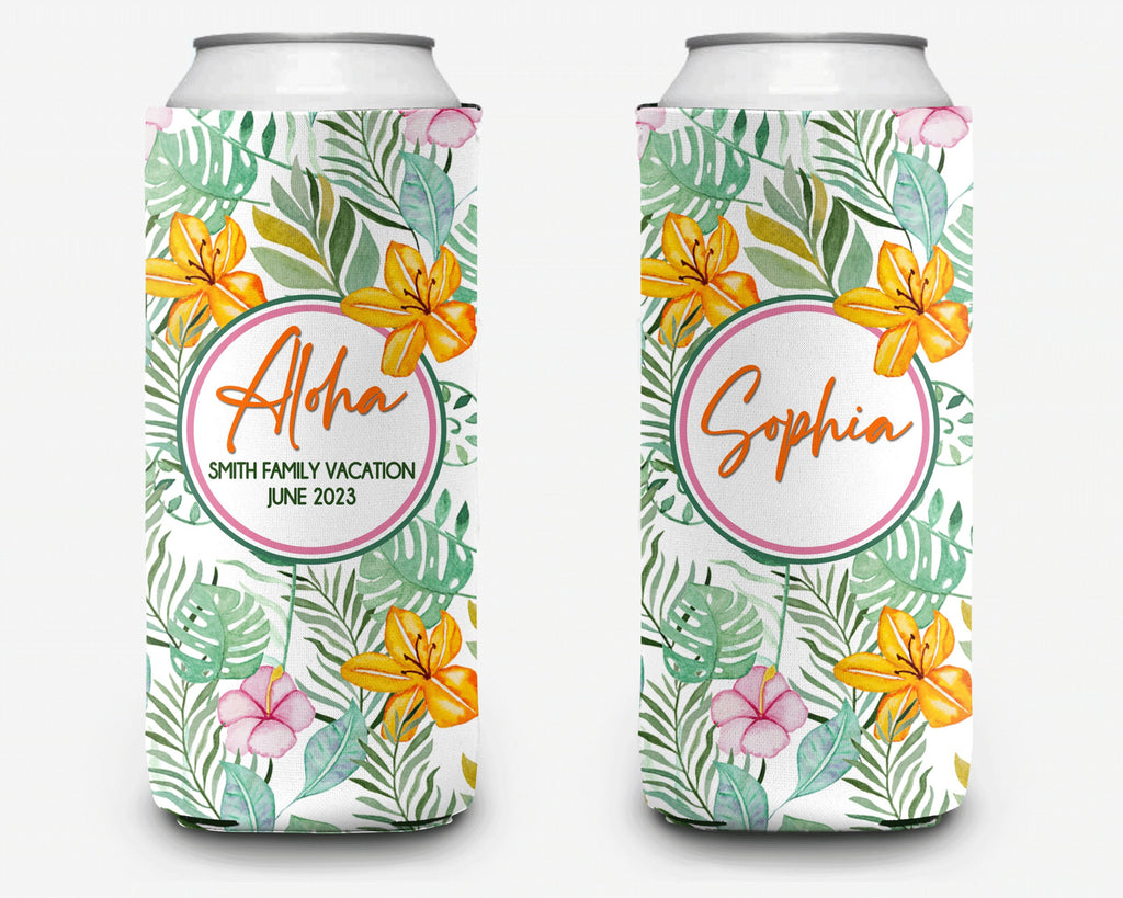 Tropical Aloha Event Can Cooler Beach Party Huggers Personalized Can Cooler Sleeve