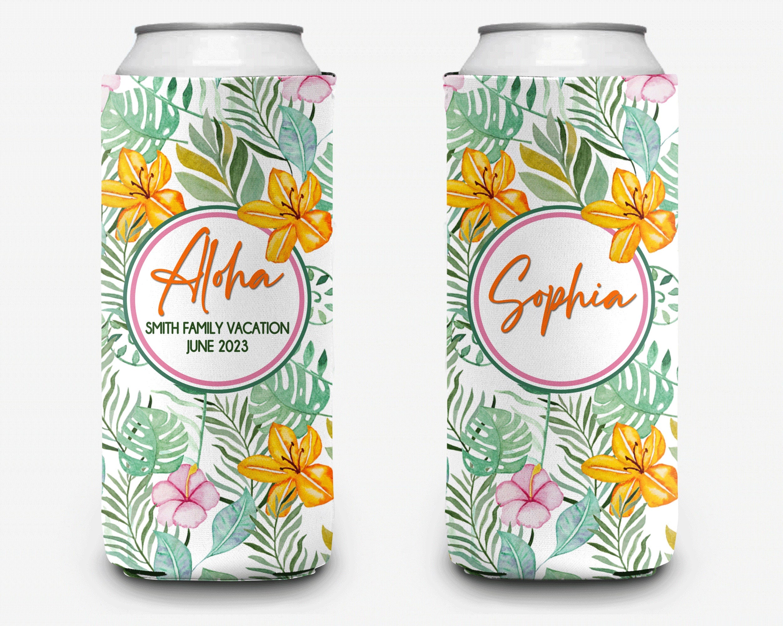 Tropical Aloha Event Can Cooler Beach Party Huggers Personalized Can Cooler Sleeve