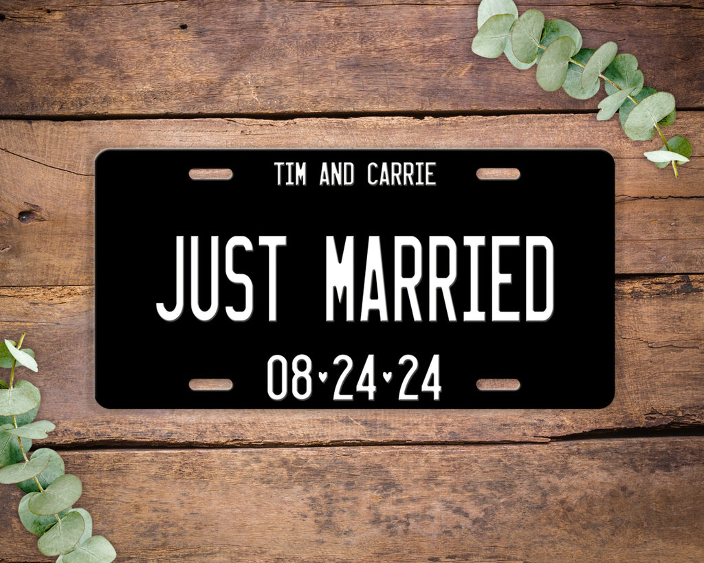 Personalized Wedding License Plate, Just Married Name Wedding Date, Black Vanity License Plate Personalized