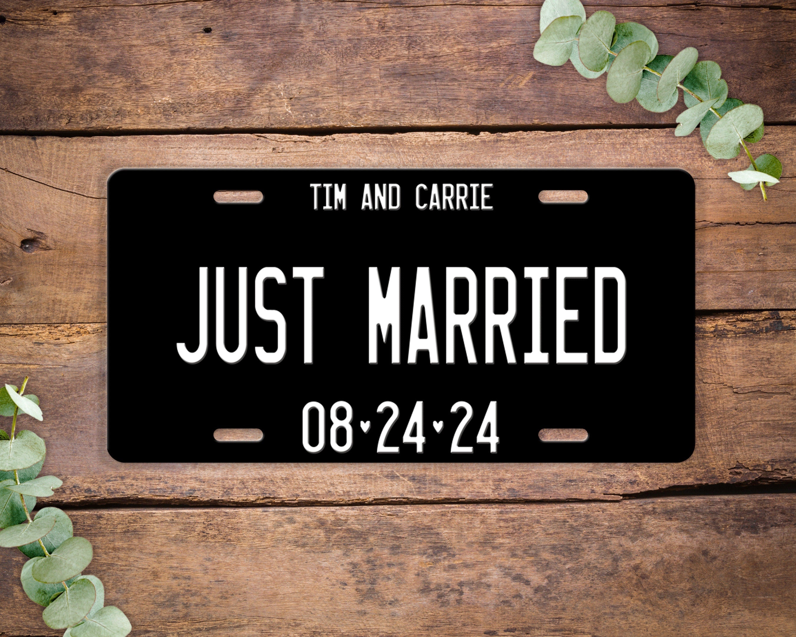 Personalized Wedding License Plate, Just Married Name Wedding Date, Black Vanity License Plate Personalized