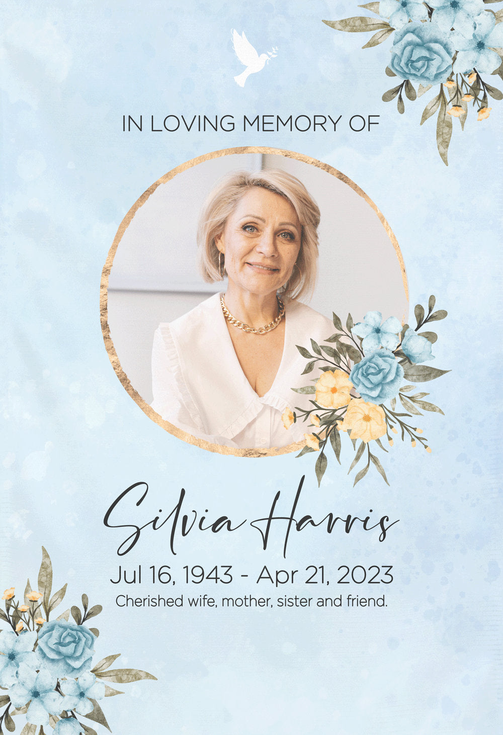 Personalized Memorial Cemetery Flag, Custom Memorial Garden Flag, Blue Flower In Memory Decoration, Cemetery Decoration