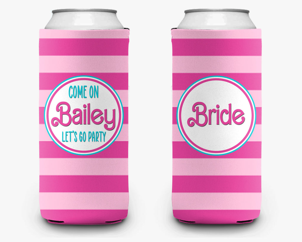 Bachelorette Party Can Cooler Barbie Pink Theme Bridal Party Theme Personalized Can Cooler Sleeve