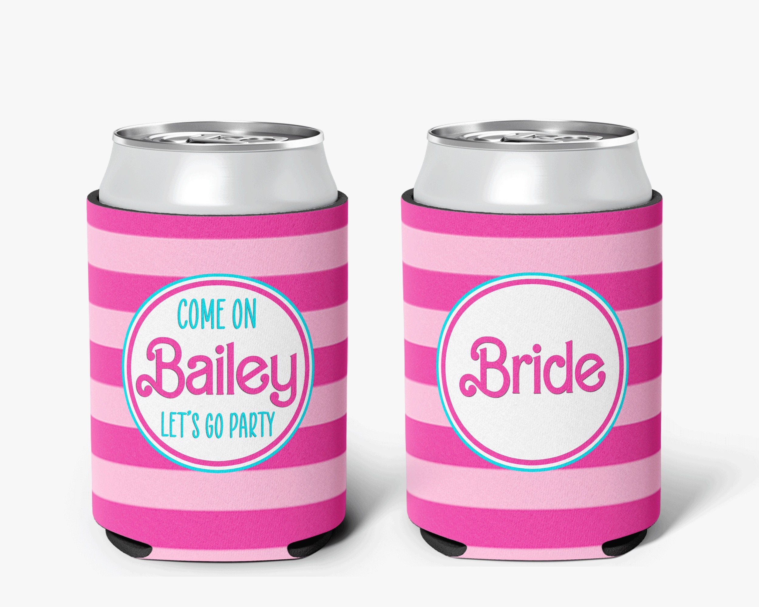 Bachelorette Party Can Cooler Barbie Pink Theme Bridal Party Theme Personalized Can Cooler Sleeve