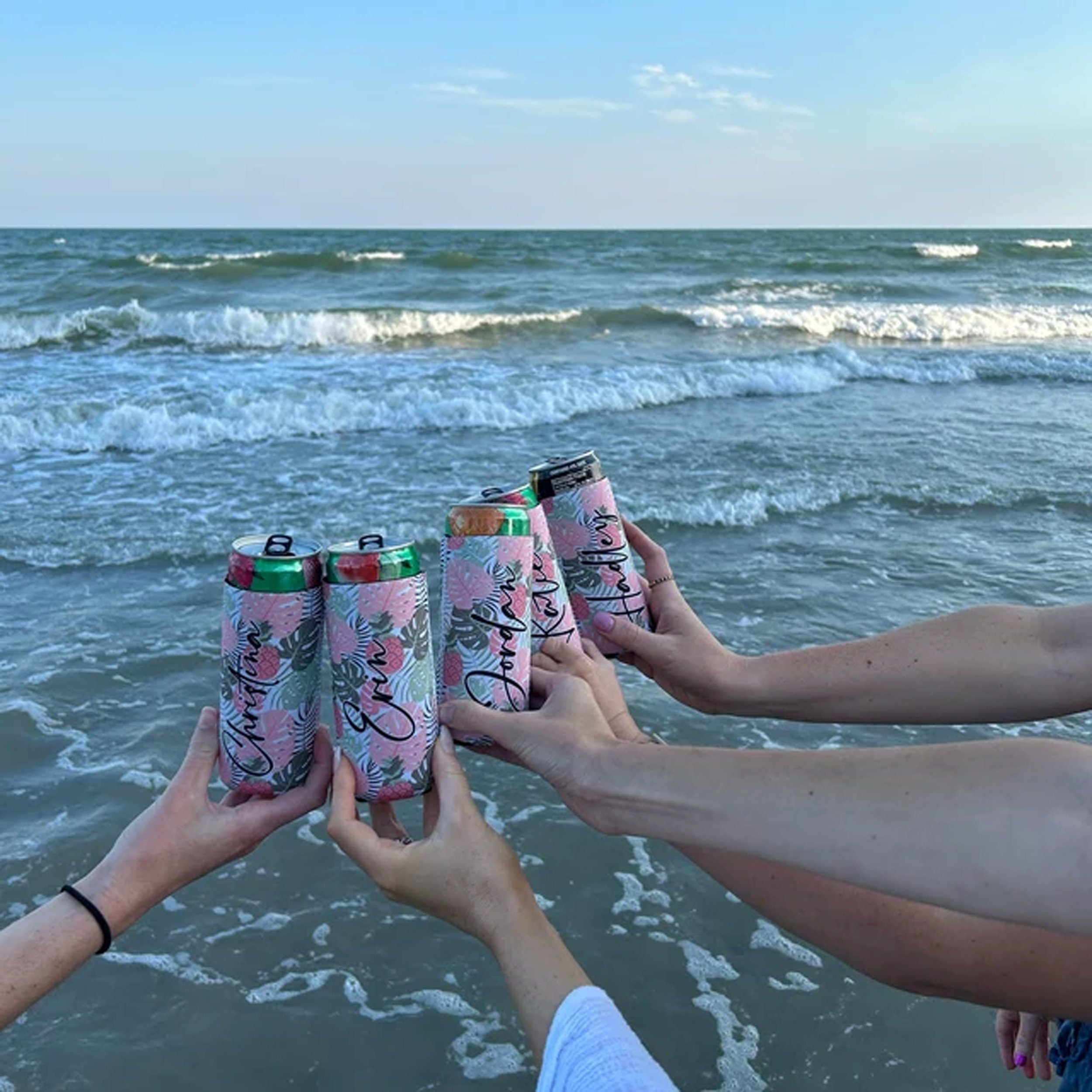 Tropical Palm Event Can Cooler Party Huggers Personalized Can Cooler Sleeve