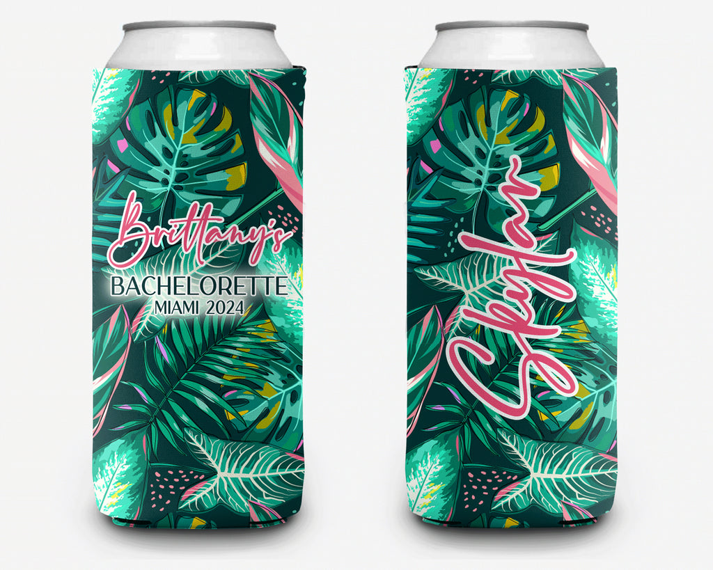Tropical Theme Event Can Cooler Personalized Palm Leaf Bridal Can Cooler Sleeve
