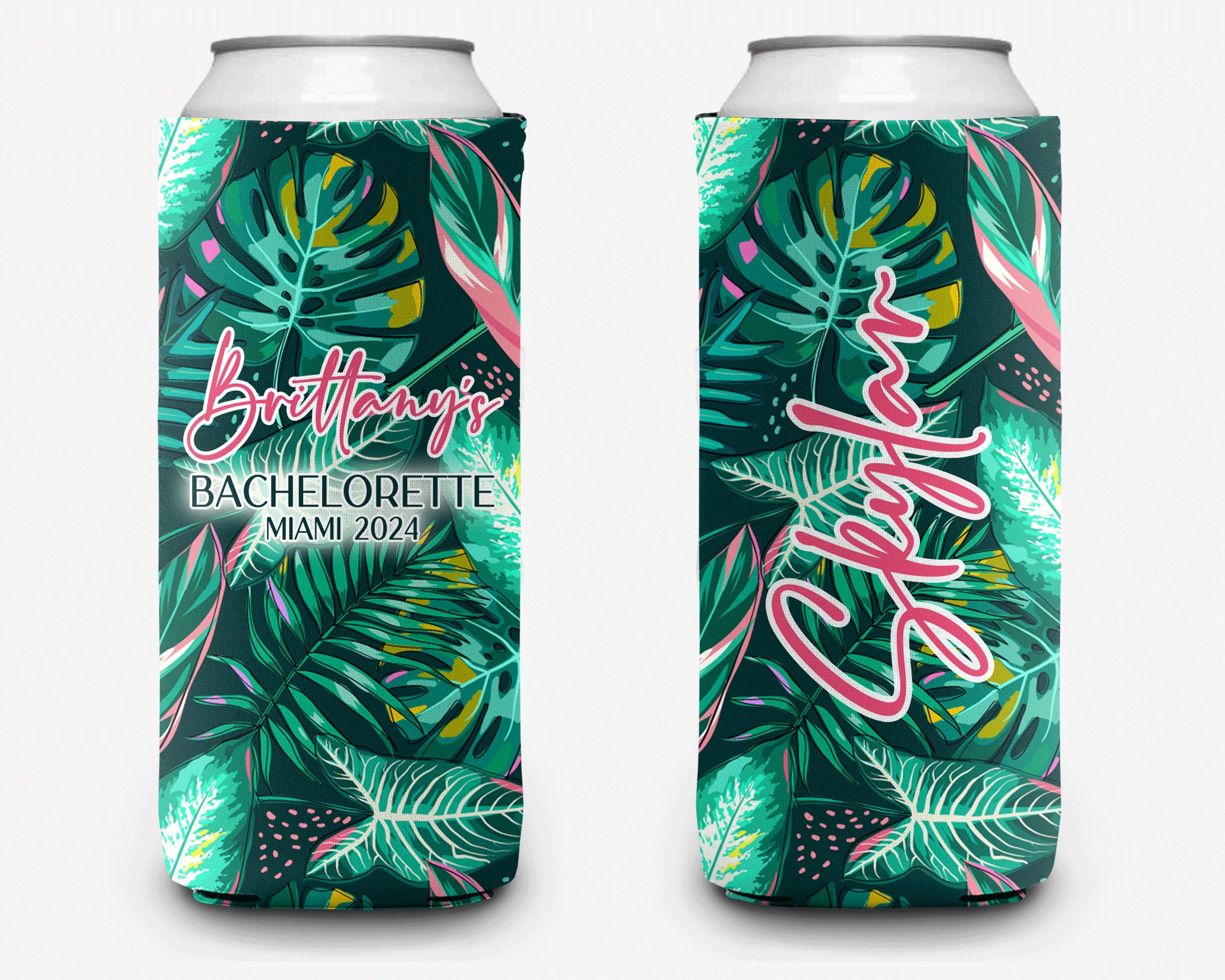 Tropical Theme Event Can Cooler Personalized Palm Leaf Bridal Can Cooler Sleeve
