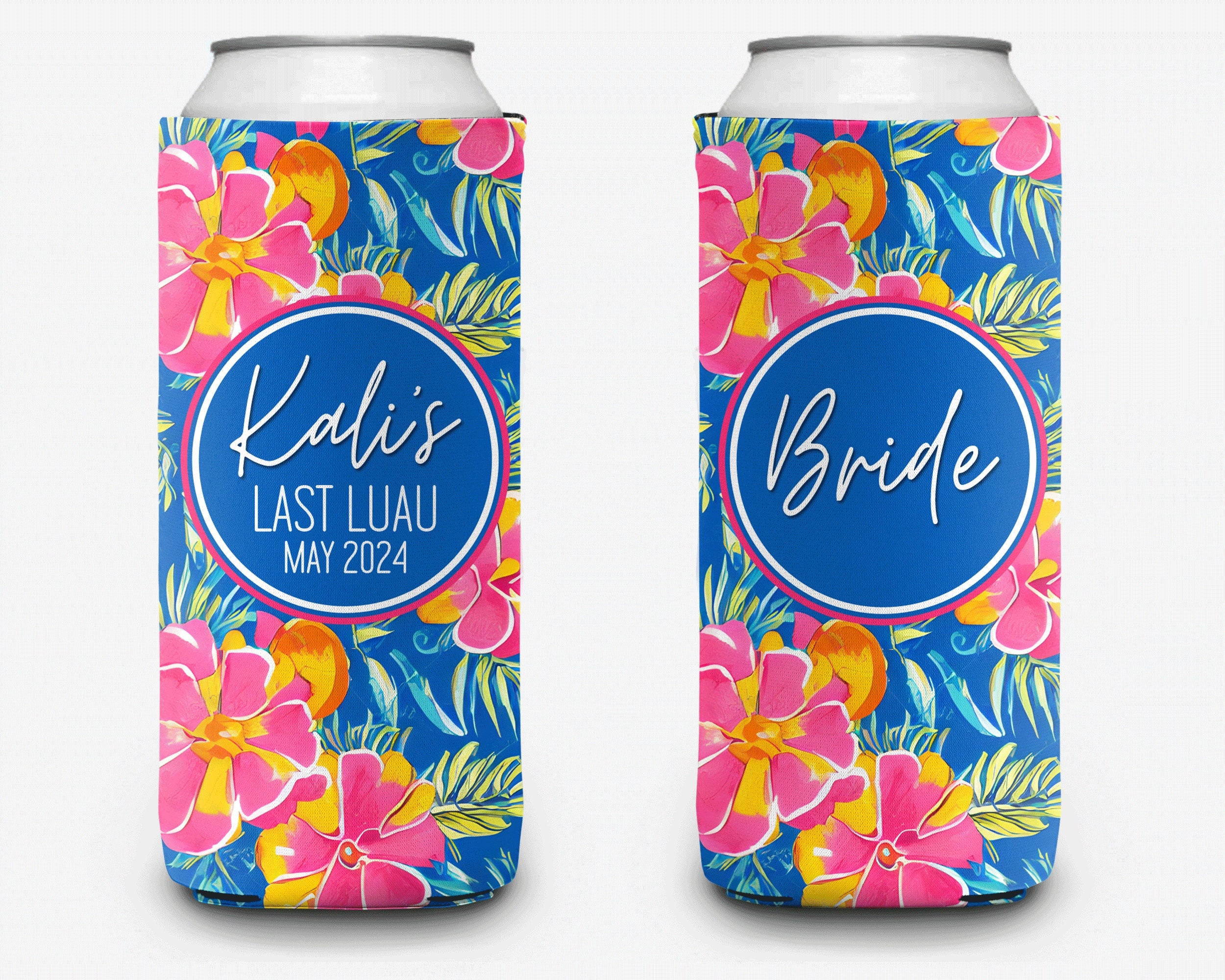 Tropical Theme Event Can Cooler Personalized Hibiscus Hawaiian Luau Bridal Can Cooler Sleeve