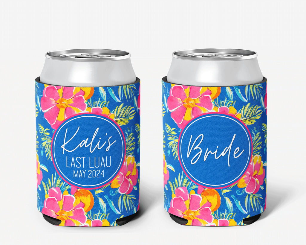 Tropical Theme Event Can Cooler Personalized Hibiscus Hawaiian Luau Bridal Can Cooler Sleeve