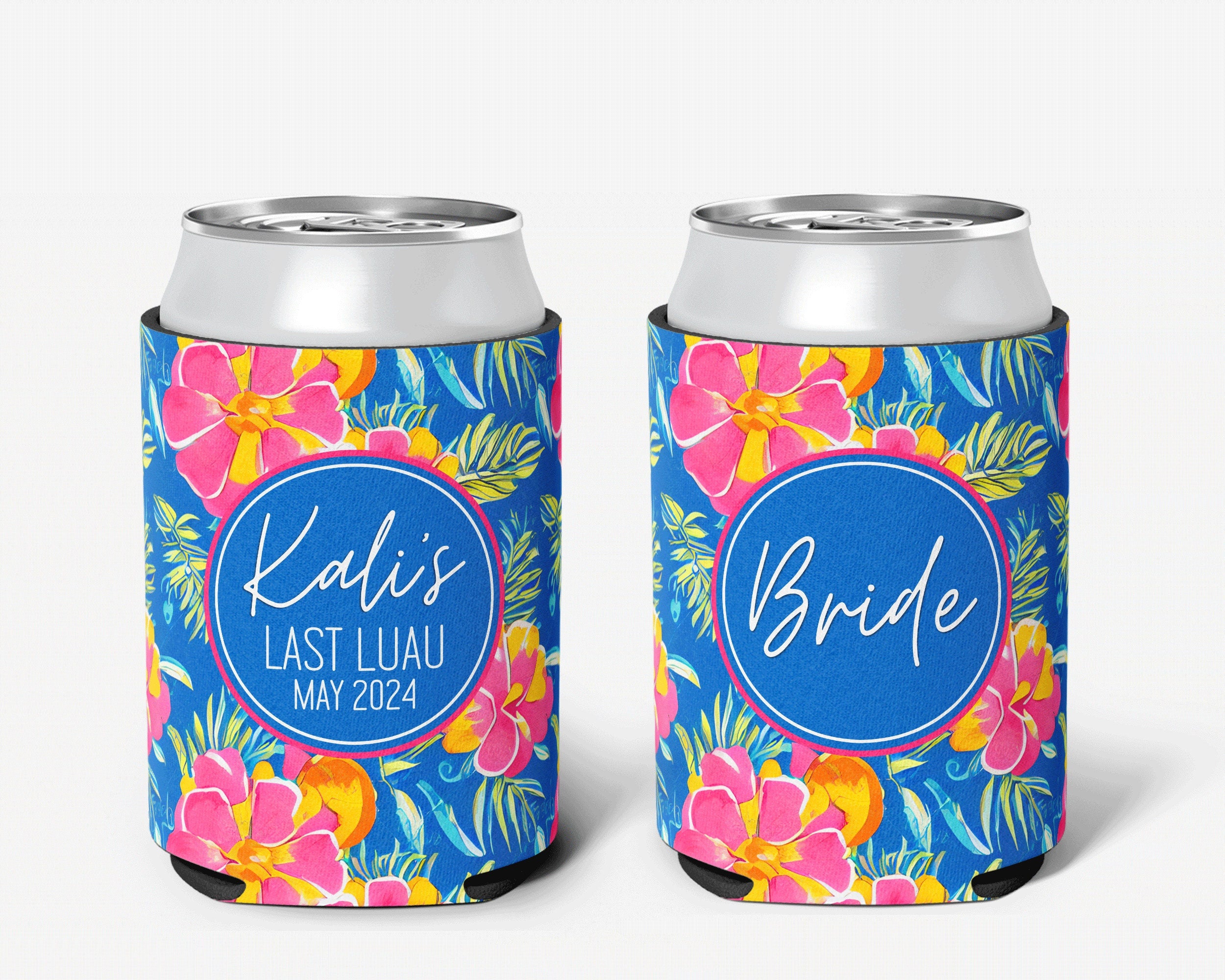 Tropical Theme Event Can Cooler Personalized Hibiscus Hawaiian Luau Bridal Can Cooler Sleeve