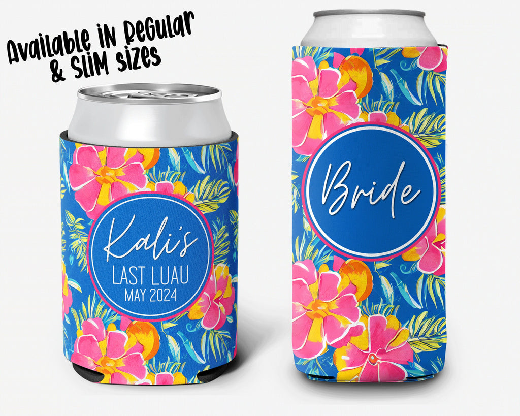 Tropical Theme Event Can Cooler Personalized Hibiscus Hawaiian Luau Bridal Can Cooler Sleeve