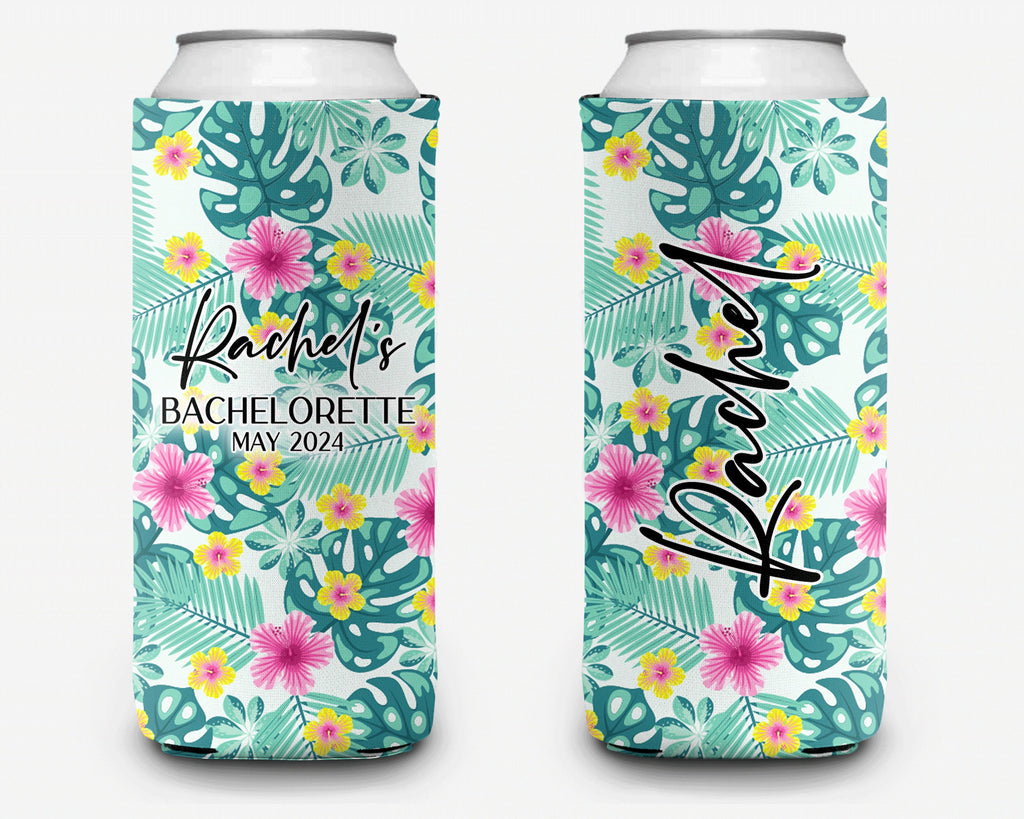 Tropical Theme Event Can Cooler Personalized Hibiscus Hawaiian Bridal Can Cooler Sleeve