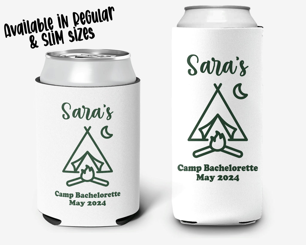 Camp Bachelorette Theme | Event Can Cooler | Personalized Mountain Outdoor | Bridal Can Cooler Sleeve