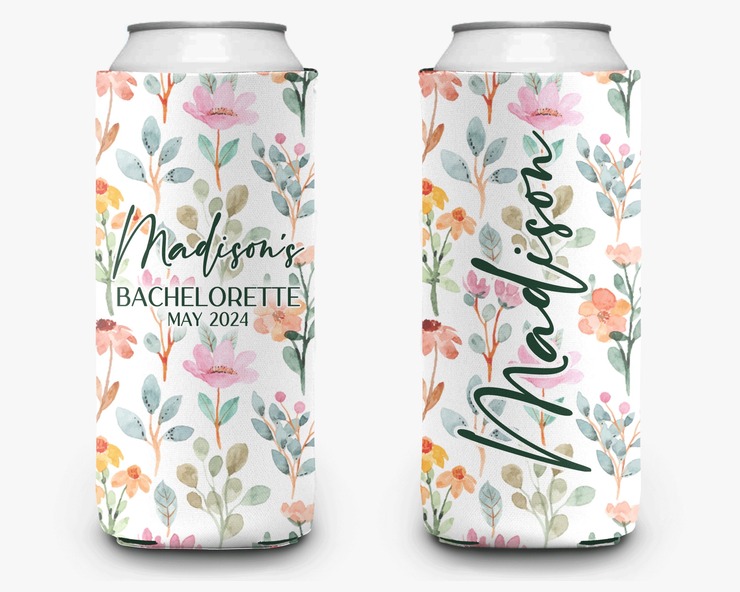 Personalized Floral Garden Party Can Cooler | Custom Party Huggers & Drink Sleeves | Custom Event Favors | Wedding, Shower, Birthday
