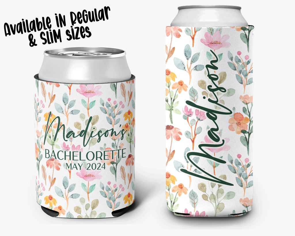 Personalized Floral Garden Party Can Cooler | Custom Party Huggers & Drink Sleeves | Custom Event Favors | Wedding, Shower, Birthday