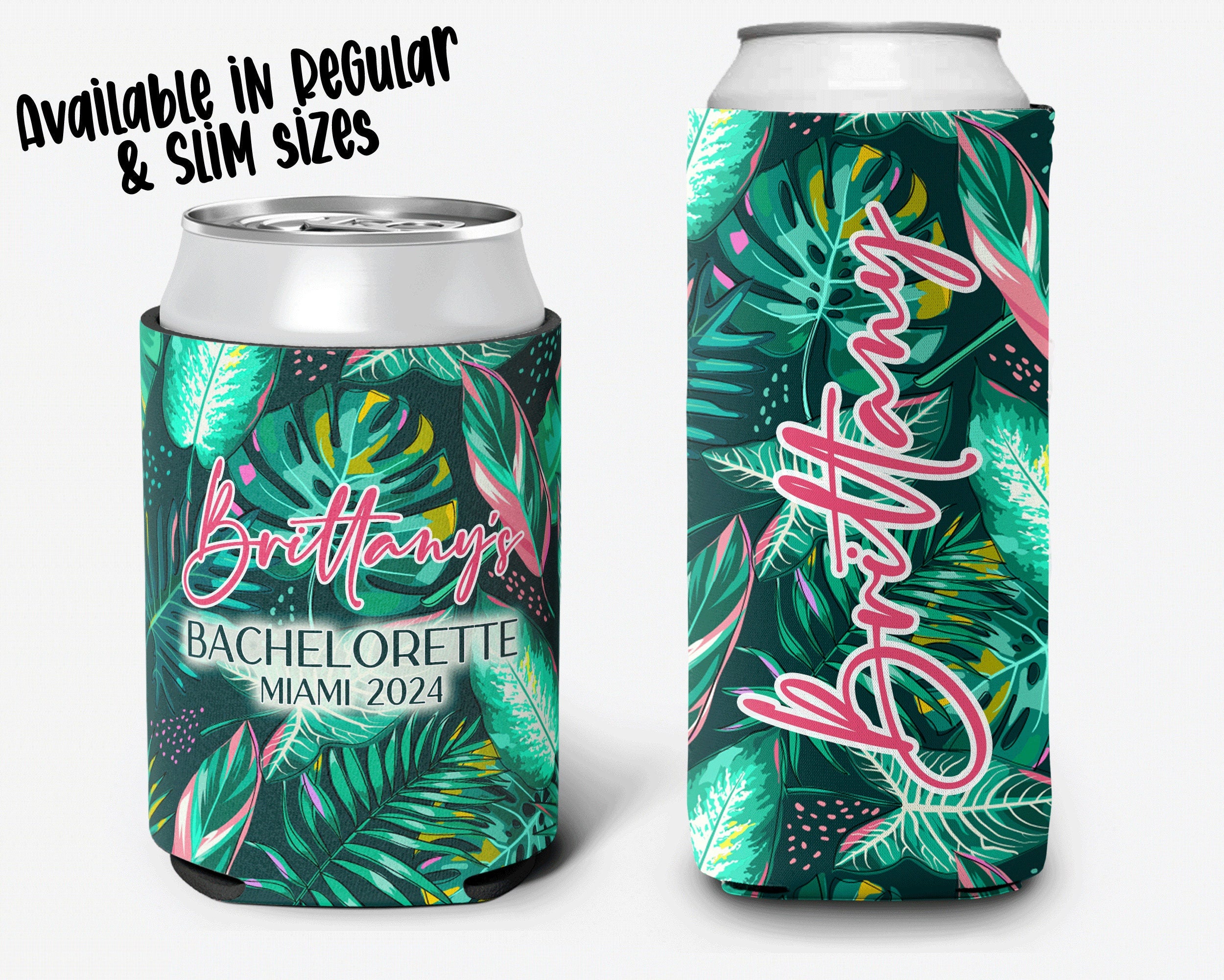 Tropical Theme Event Can Cooler Personalized Palm Leaf Bridal Can Cooler Sleeve