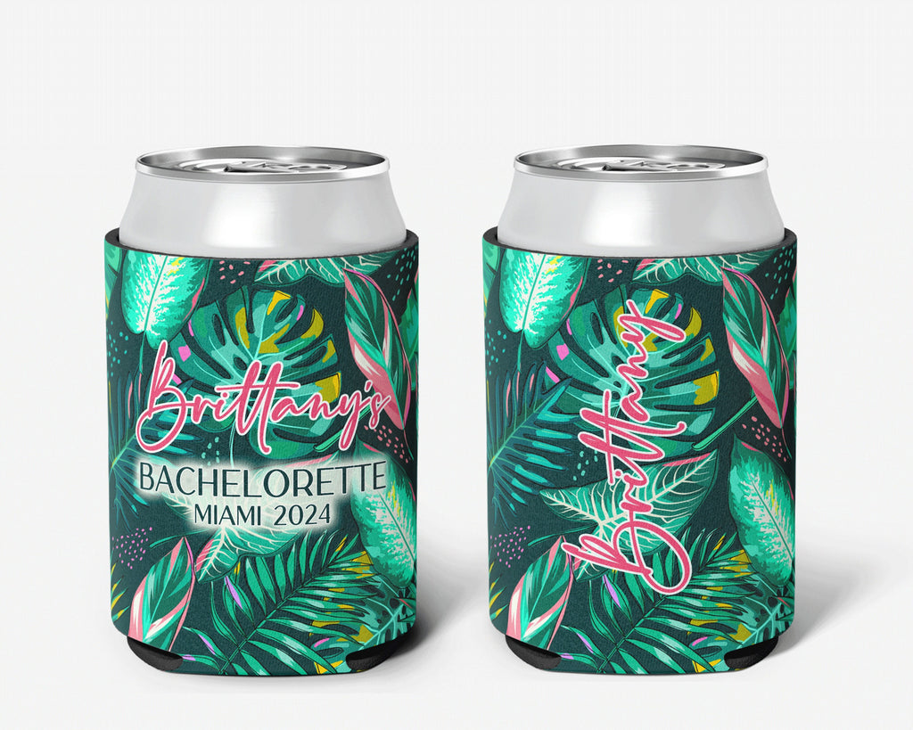 Tropical Theme Event Can Cooler Personalized Palm Leaf Bridal Can Cooler Sleeve