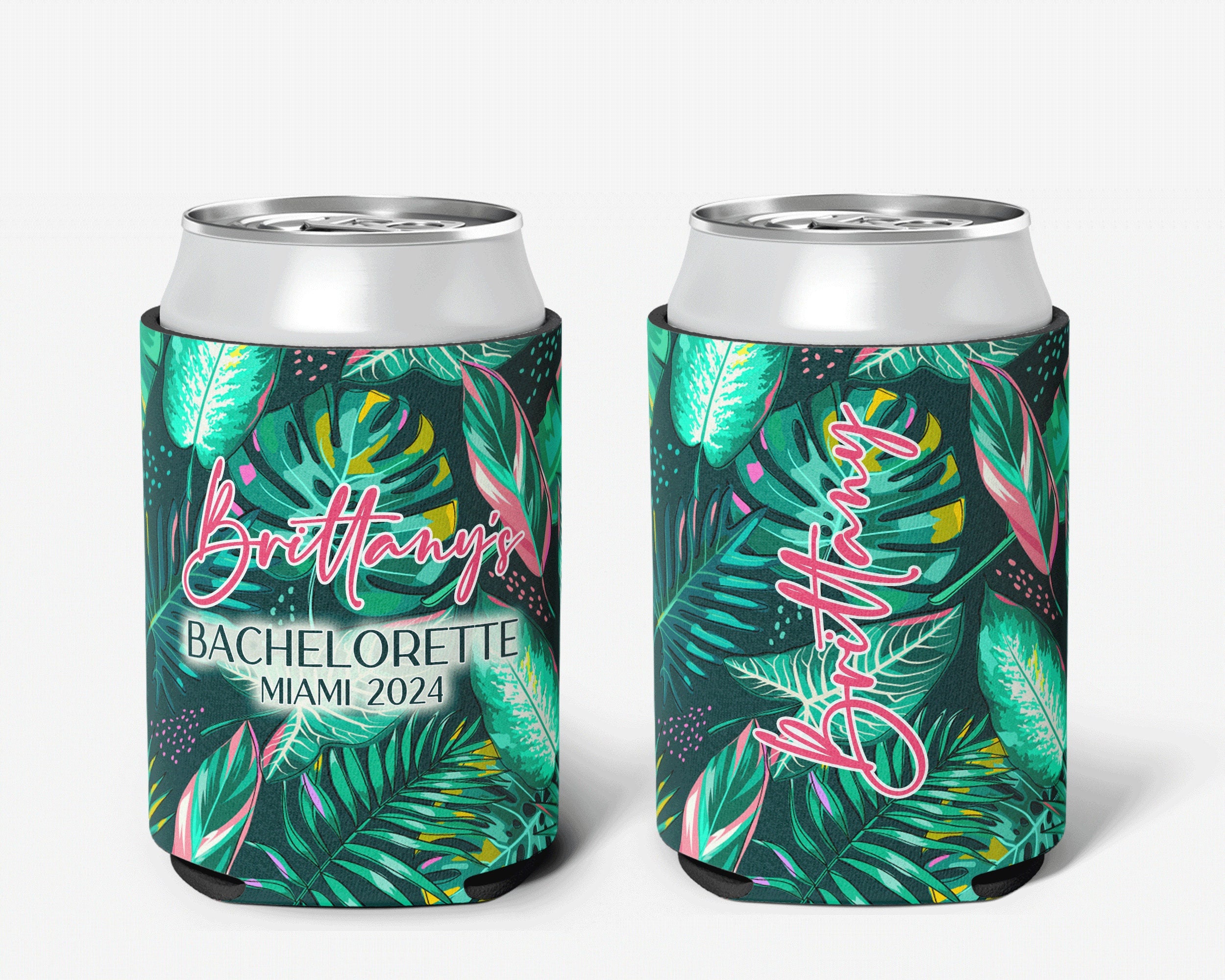 Tropical Theme Event Can Cooler Personalized Palm Leaf Bridal Can Cooler Sleeve