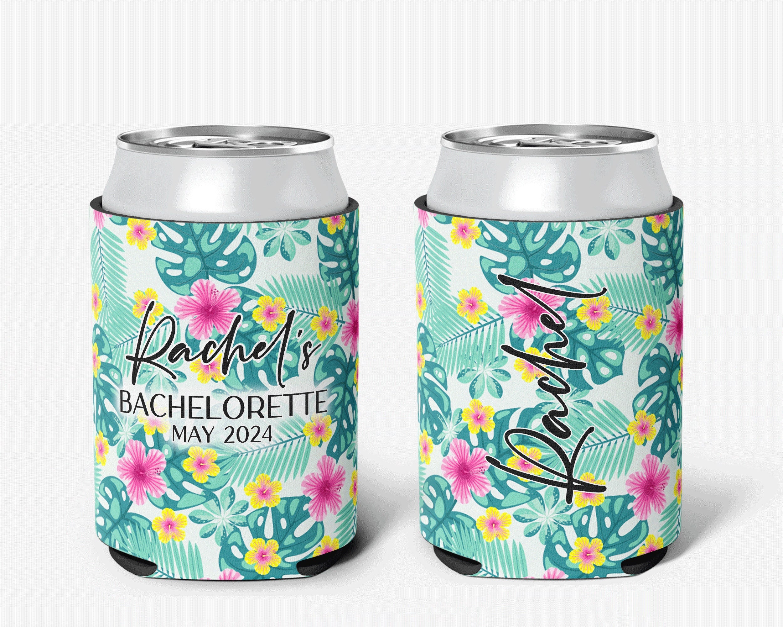 Tropical Theme Event Can Cooler Personalized Hibiscus Hawaiian Bridal Can Cooler Sleeve