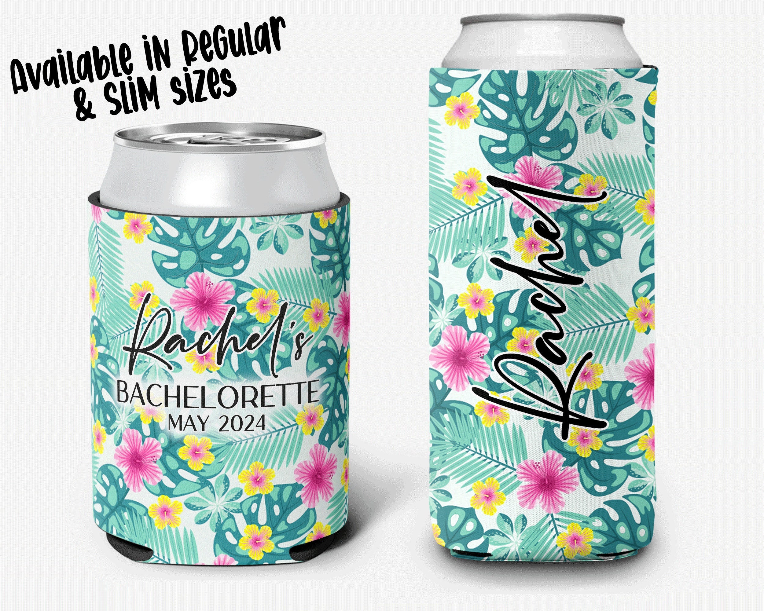 Tropical Theme Event Can Cooler Personalized Hibiscus Hawaiian Bridal Can Cooler Sleeve