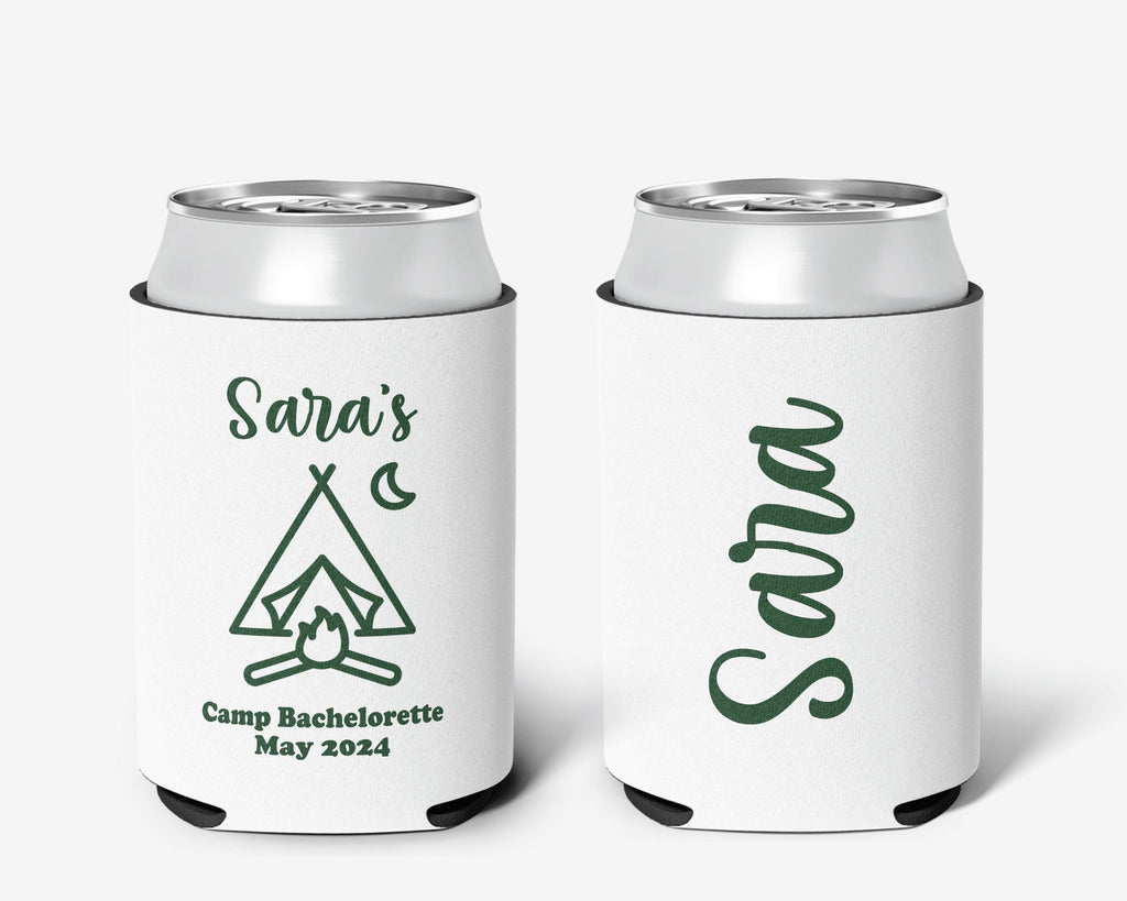 Camp Bachelorette Theme | Event Can Cooler | Personalized Mountain Outdoor | Bridal Can Cooler Sleeve