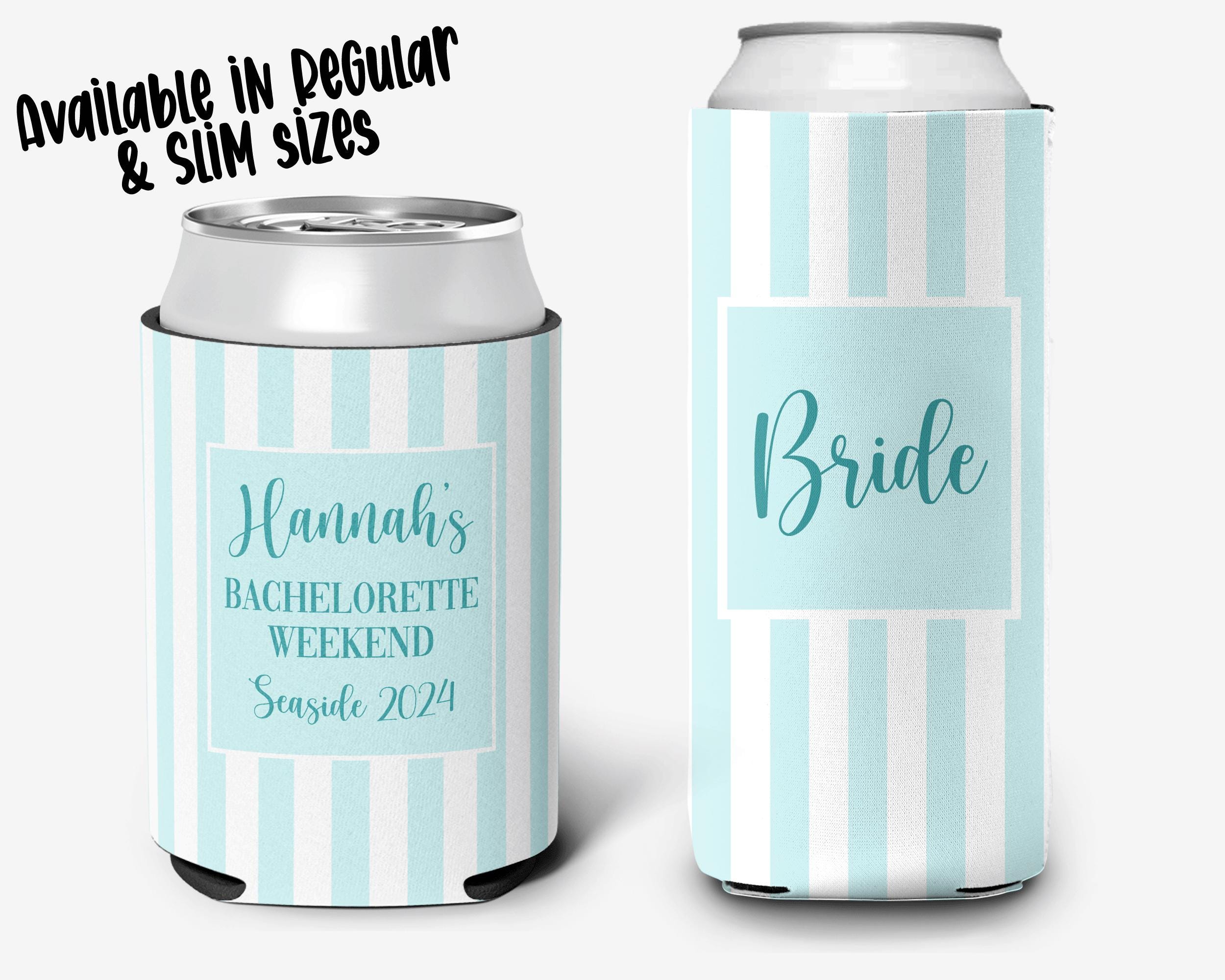Personalized Coastal Theme Can Cooler | Custom Event Striped Can Cooler | Personalized Coastal Grandmother | Beach Bachelorette Favors
