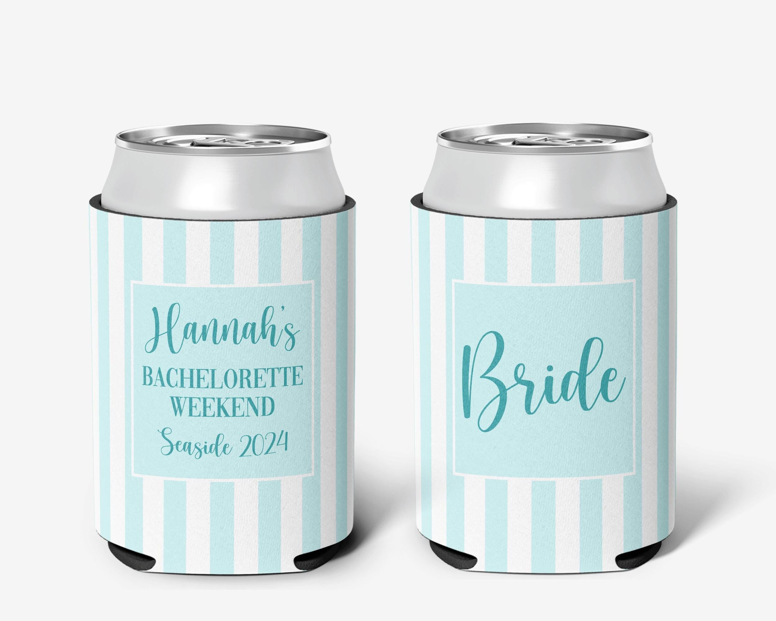 Personalized Coastal Theme Can Cooler | Custom Event Striped Can Cooler | Personalized Coastal Grandmother | Beach Bachelorette Favors