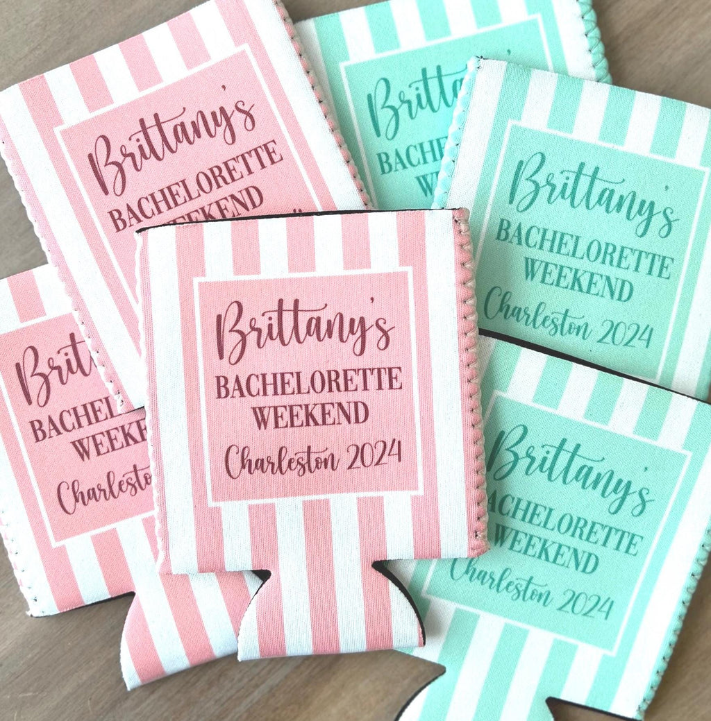 Coastal Theme Stripe Event Can Cooler Personalized Coastal Grandmother Bridal Can Cooler Sleeve