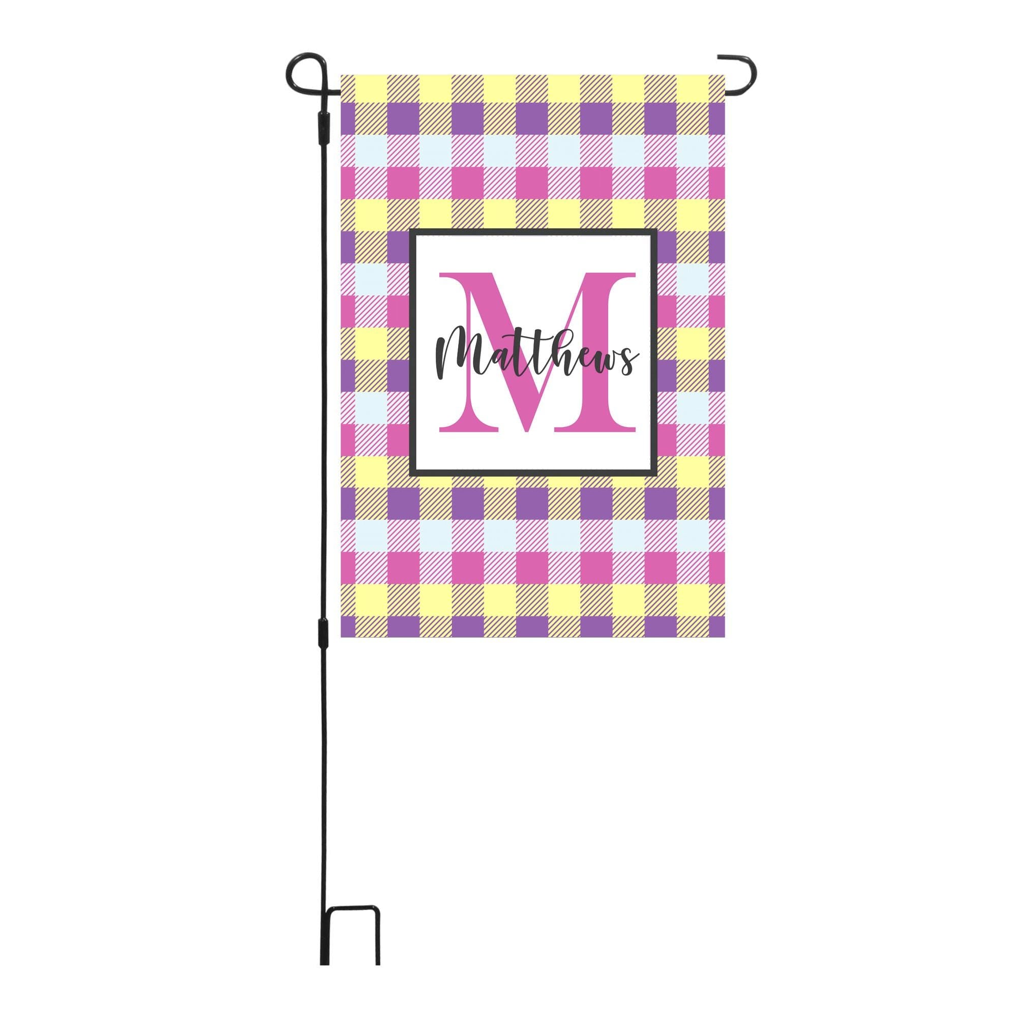 Personalized Easter Plaid Garden Flag, Custom Spring Easter Garden Flag