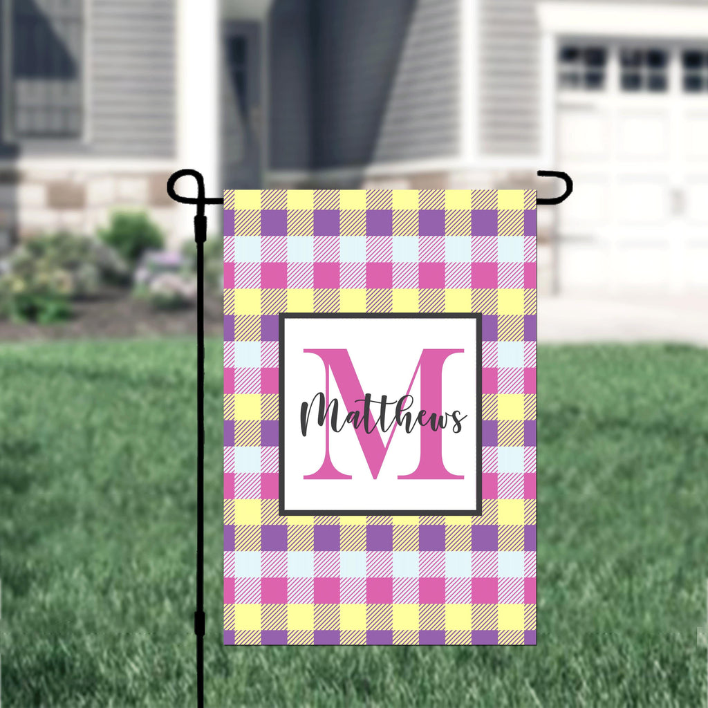 Personalized Easter Plaid Garden Flag, Custom Spring Easter Garden Flag